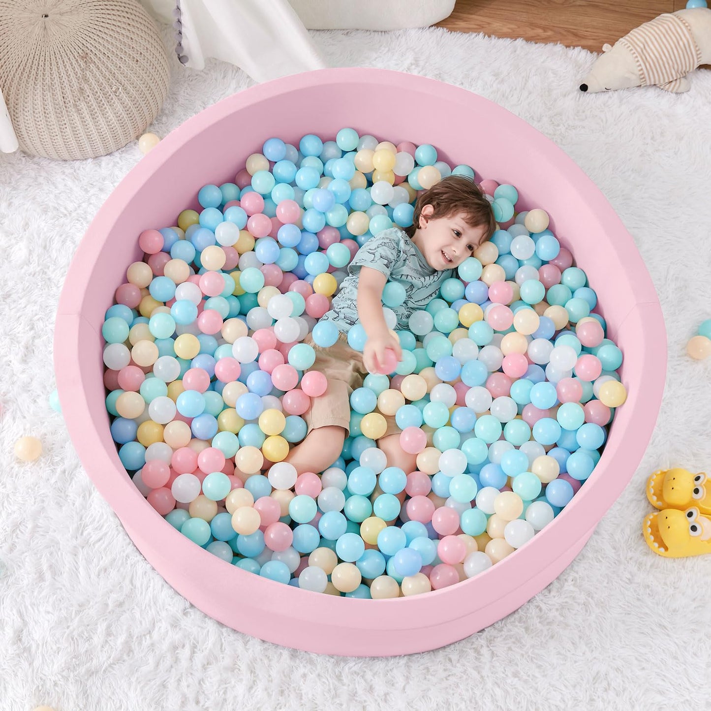 SHJADE Pink Foam Ball Pit 47.2 x 13.8 in  Large Soft Playpen for Toddlers