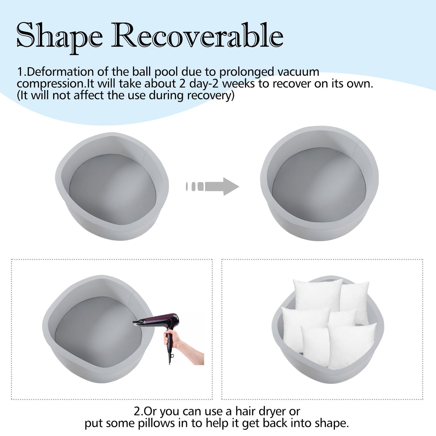 SHJADE Foam Ball Pit – Large 47.2x13.8 in for Toddlers, Grey (Balls Not Included)