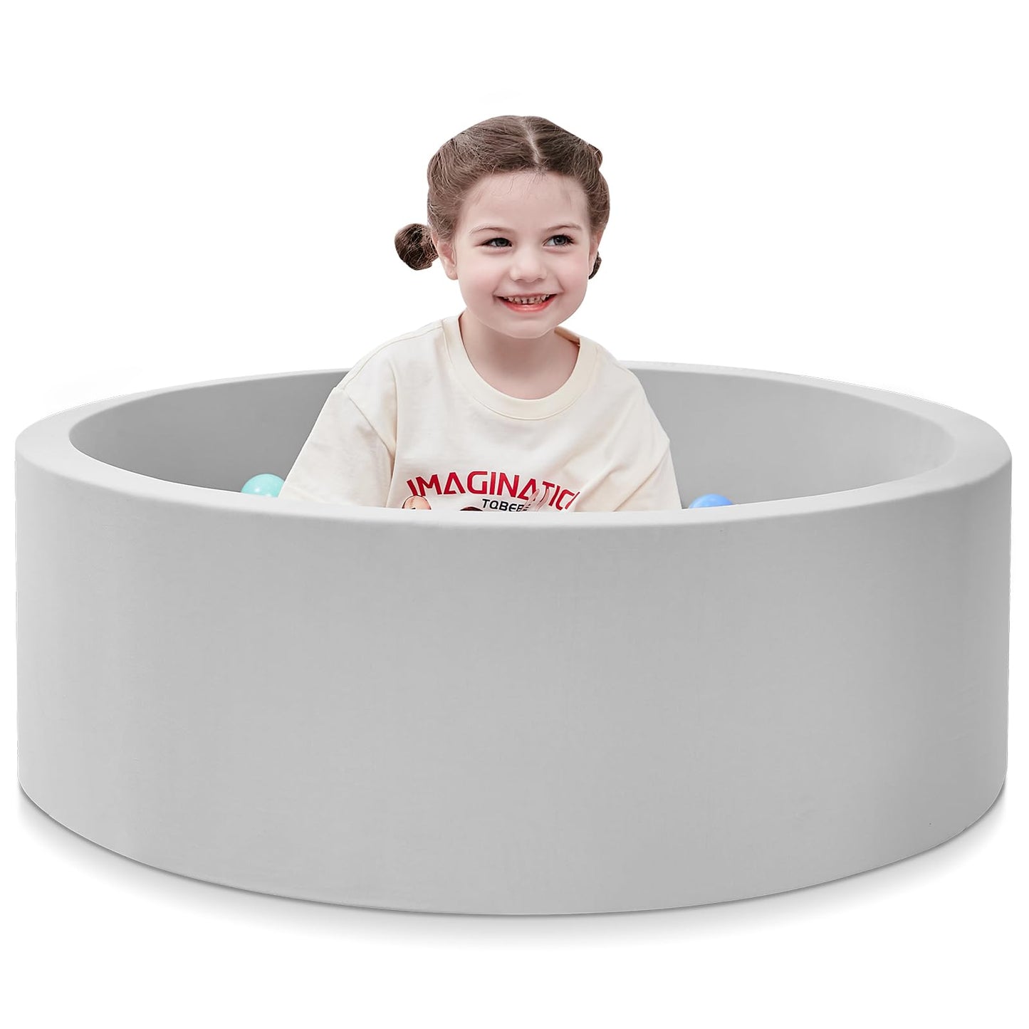 SHJADE Foam Ball Pit — 35.4 x 11.8 in Soft Indoor Playpen for Toddlers (Grey)