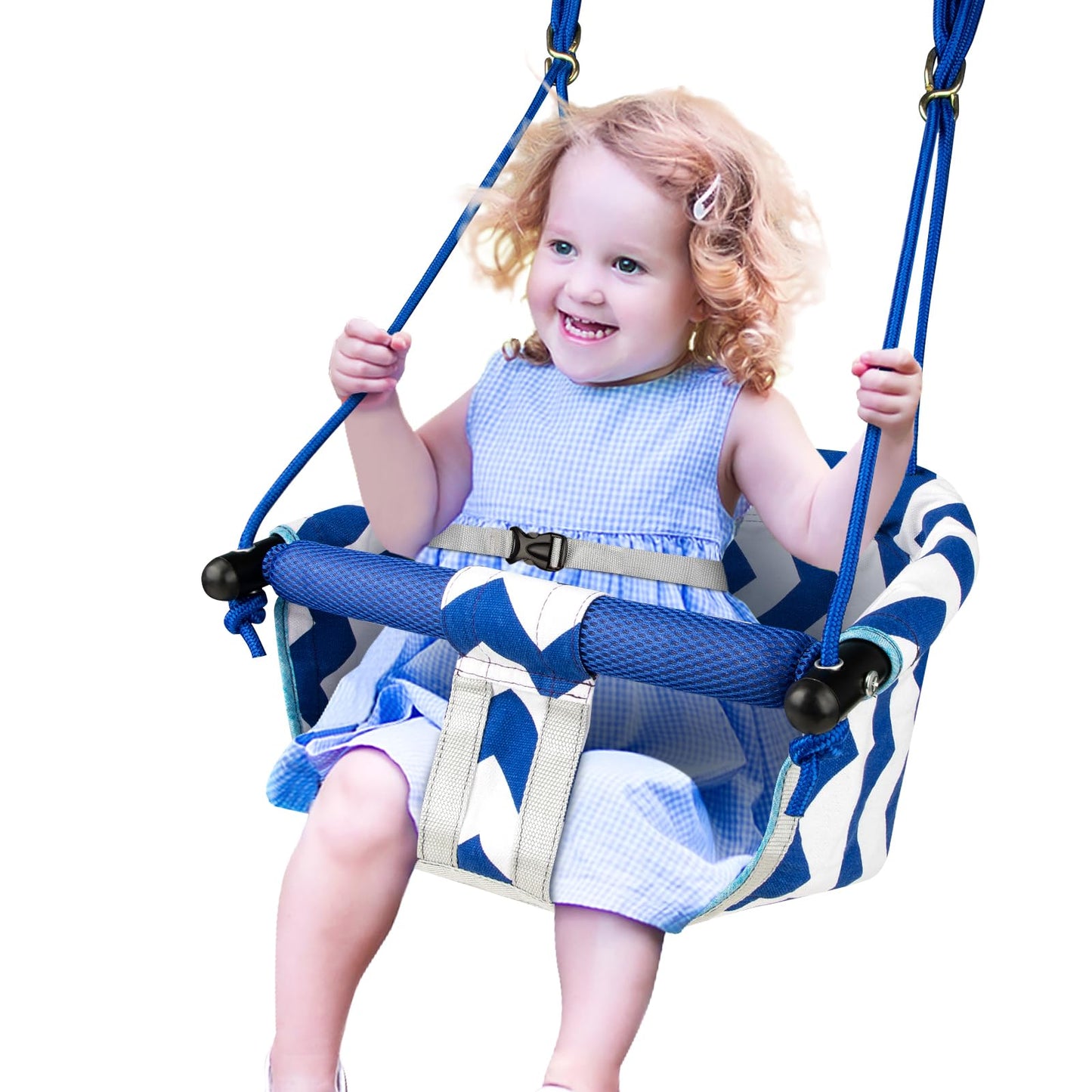 Shker Toddler Swing – Comfy Indoor/Outdoor Baby Swing with Adjustable Rope (Blue)