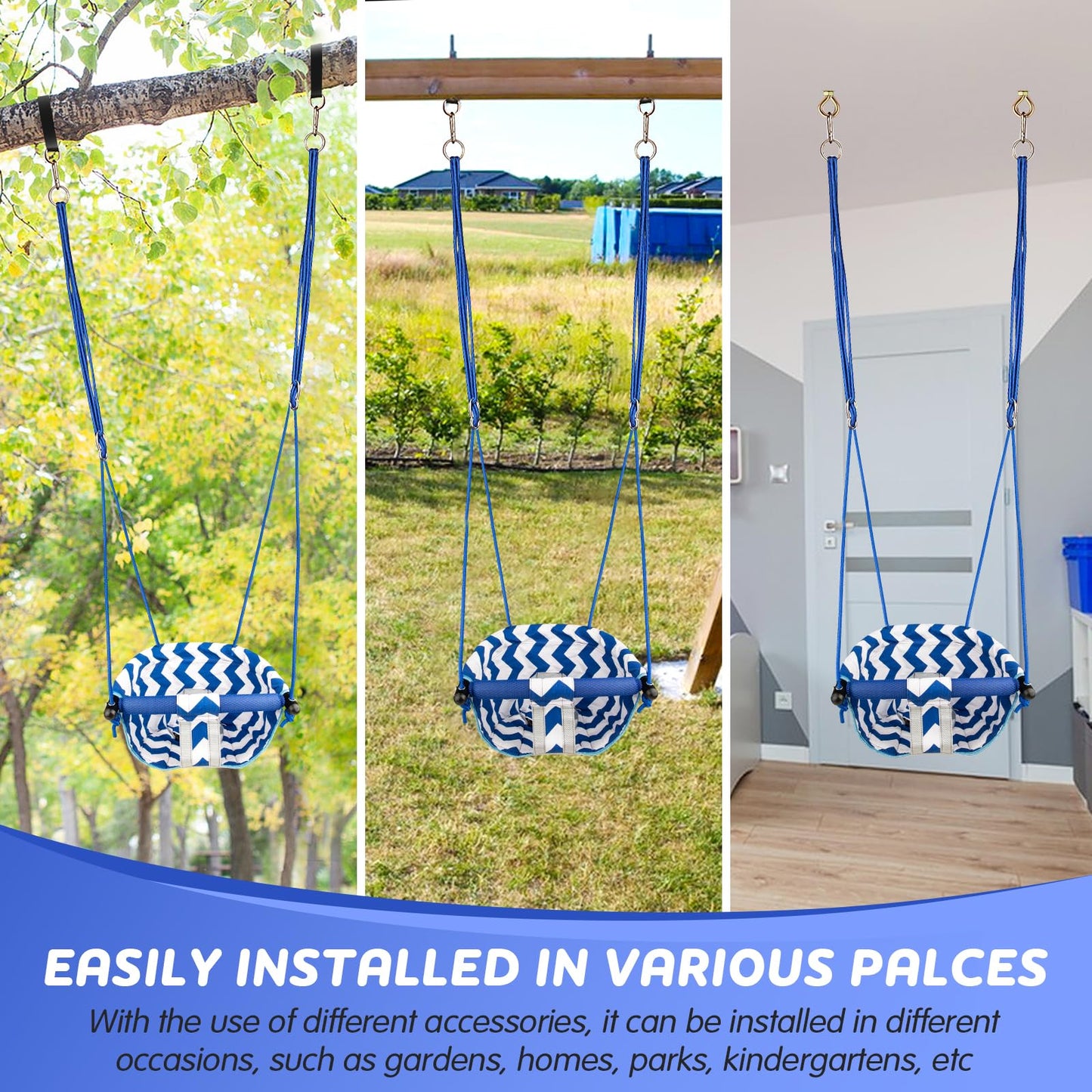 Shker Toddler Swing – Comfy Indoor/Outdoor Baby Swing with Adjustable Rope (Blue)