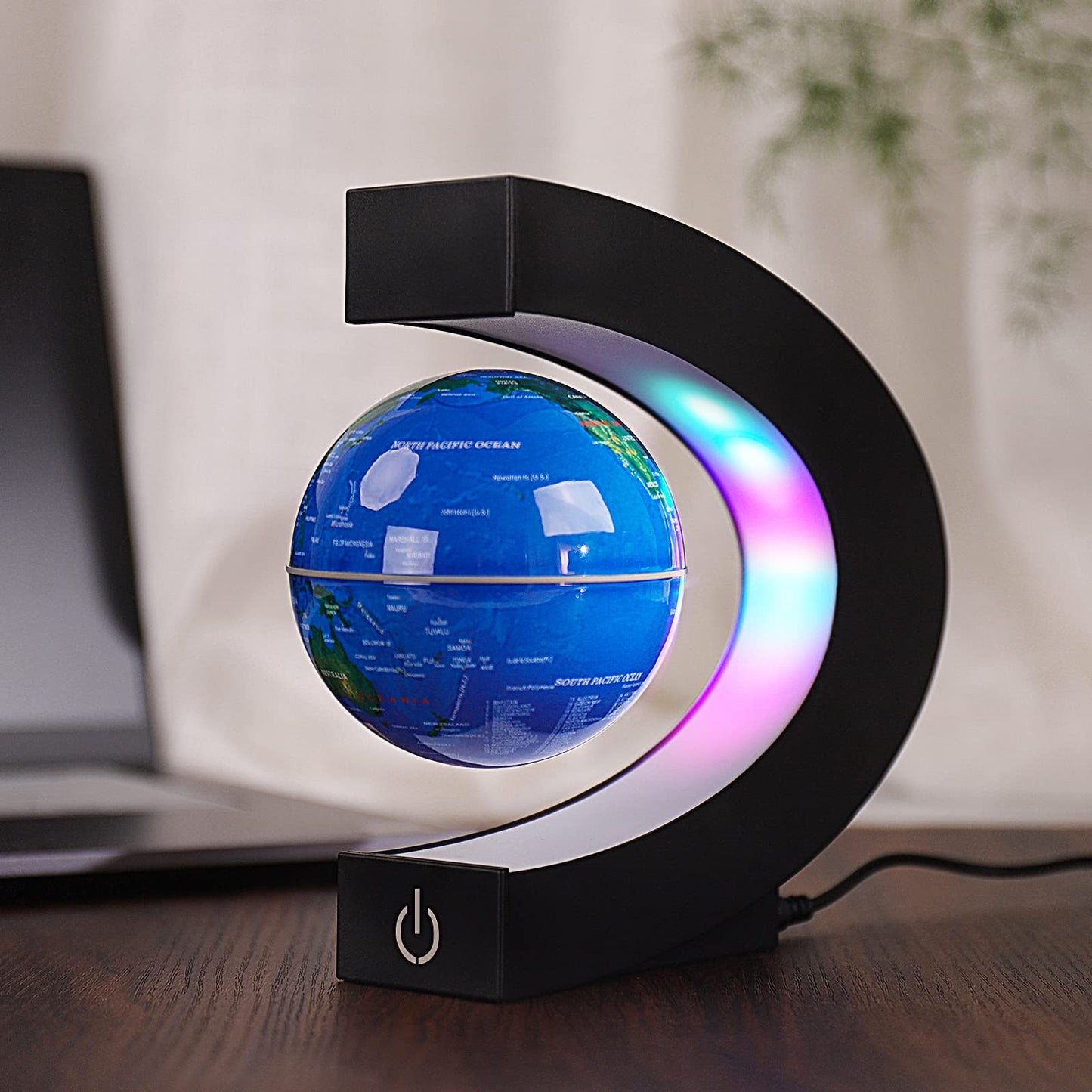 Shoclematirul Floating Globe with LED Lights – Magnetic Levitation World Map (Blue)