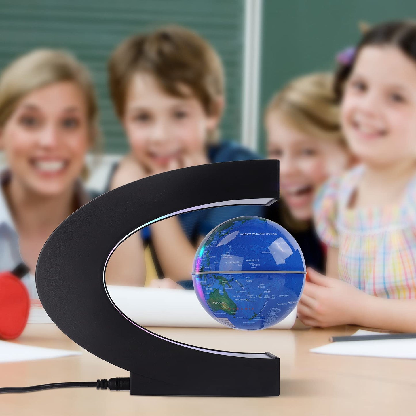 Shoclematirul Floating Globe with LED Lights – Magnetic Levitation World Map (Blue)