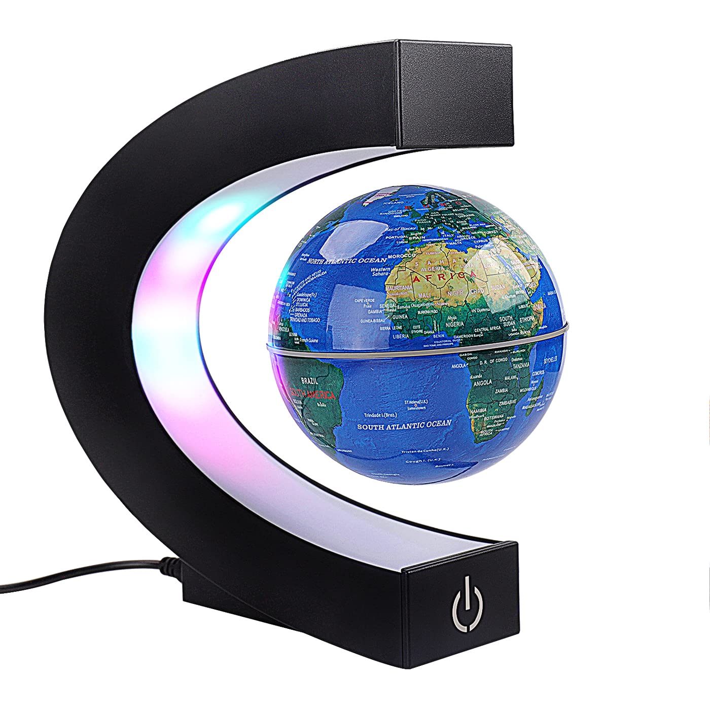 Shoclematirul Floating Globe with LED Lights – Magnetic Levitation World Map (Blue)