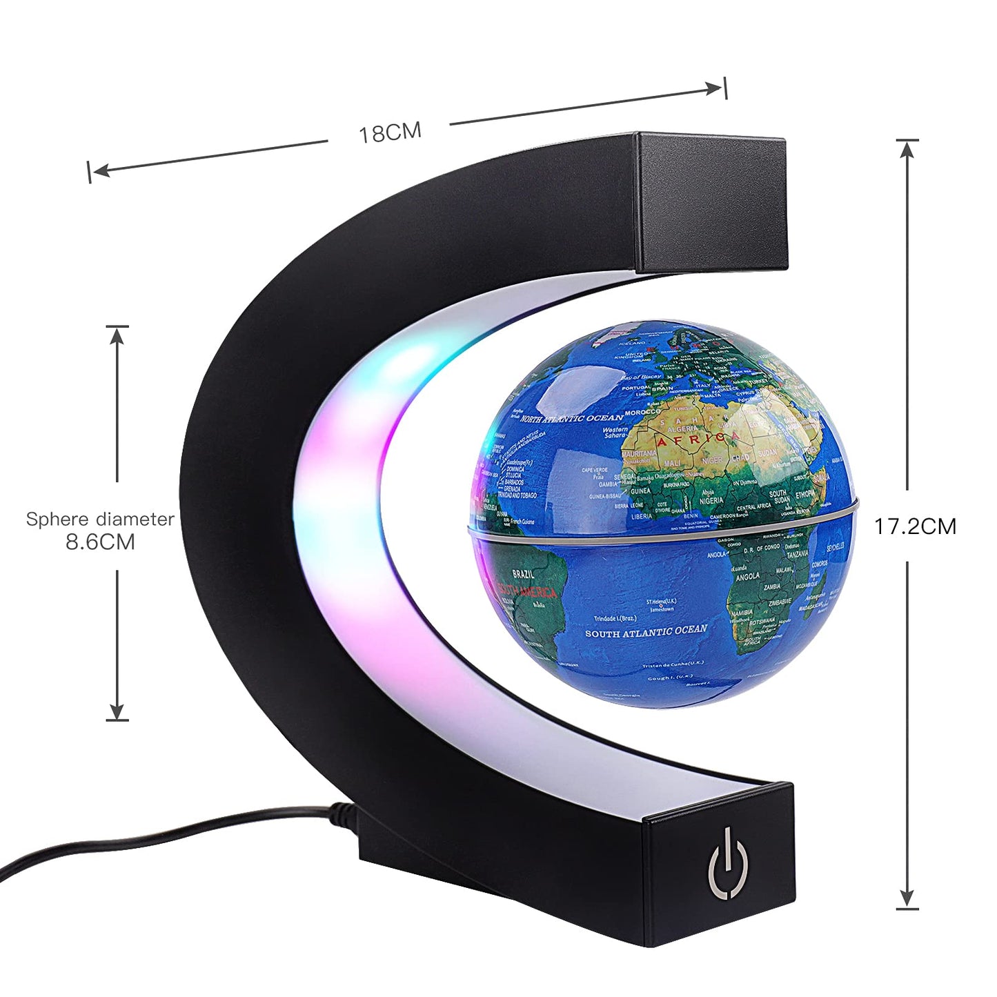 Shoclematirul Floating Globe with LED Lights – Magnetic Levitation World Map (Blue)