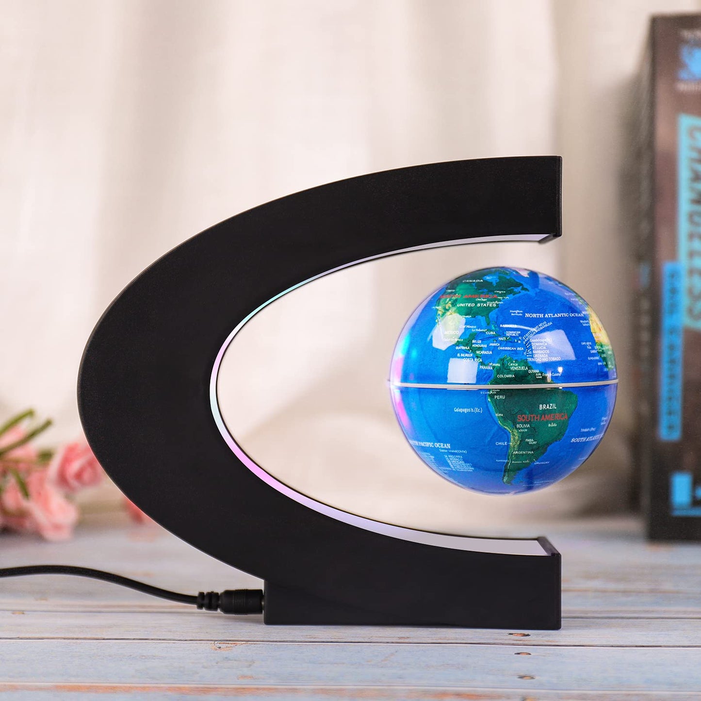 Shoclematirul Floating Globe with LED Lights – Magnetic Levitation World Map (Blue)