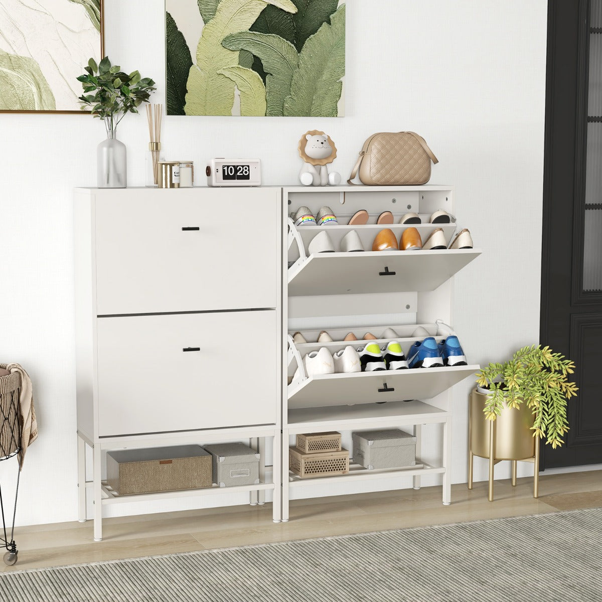Shoe Storage Cabinet with 2 Flip Drawers and Adjustable and Removable Shelves-Rustic Brown