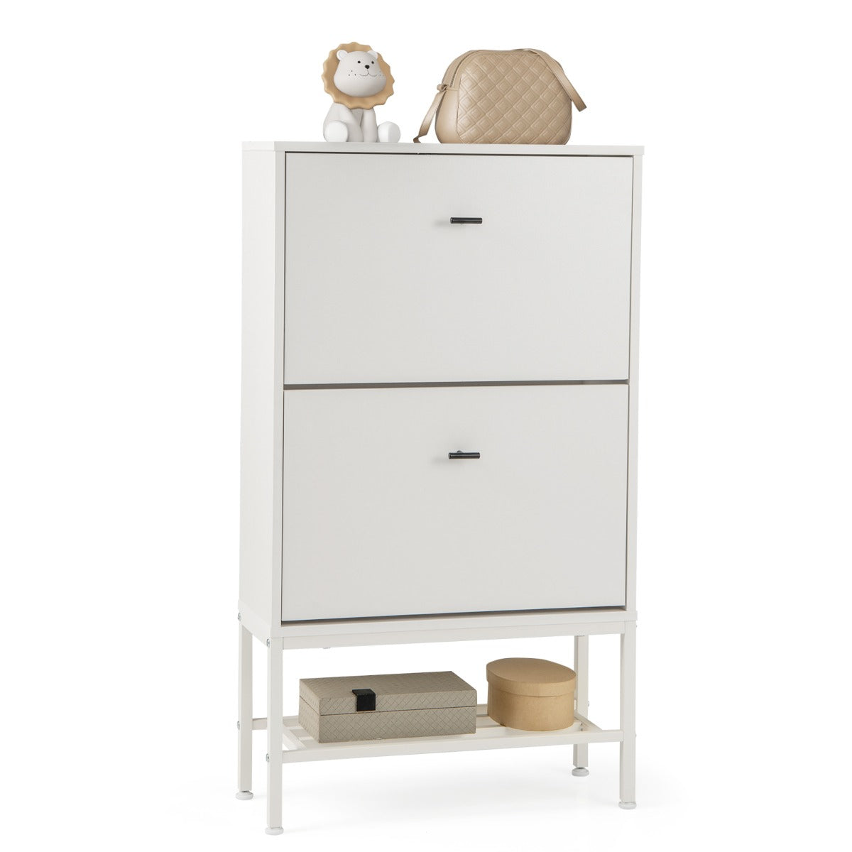 Shoe Storage Cabinet with 2 Flip Drawers and Adjustable and Removable Shelves-Rustic Brown