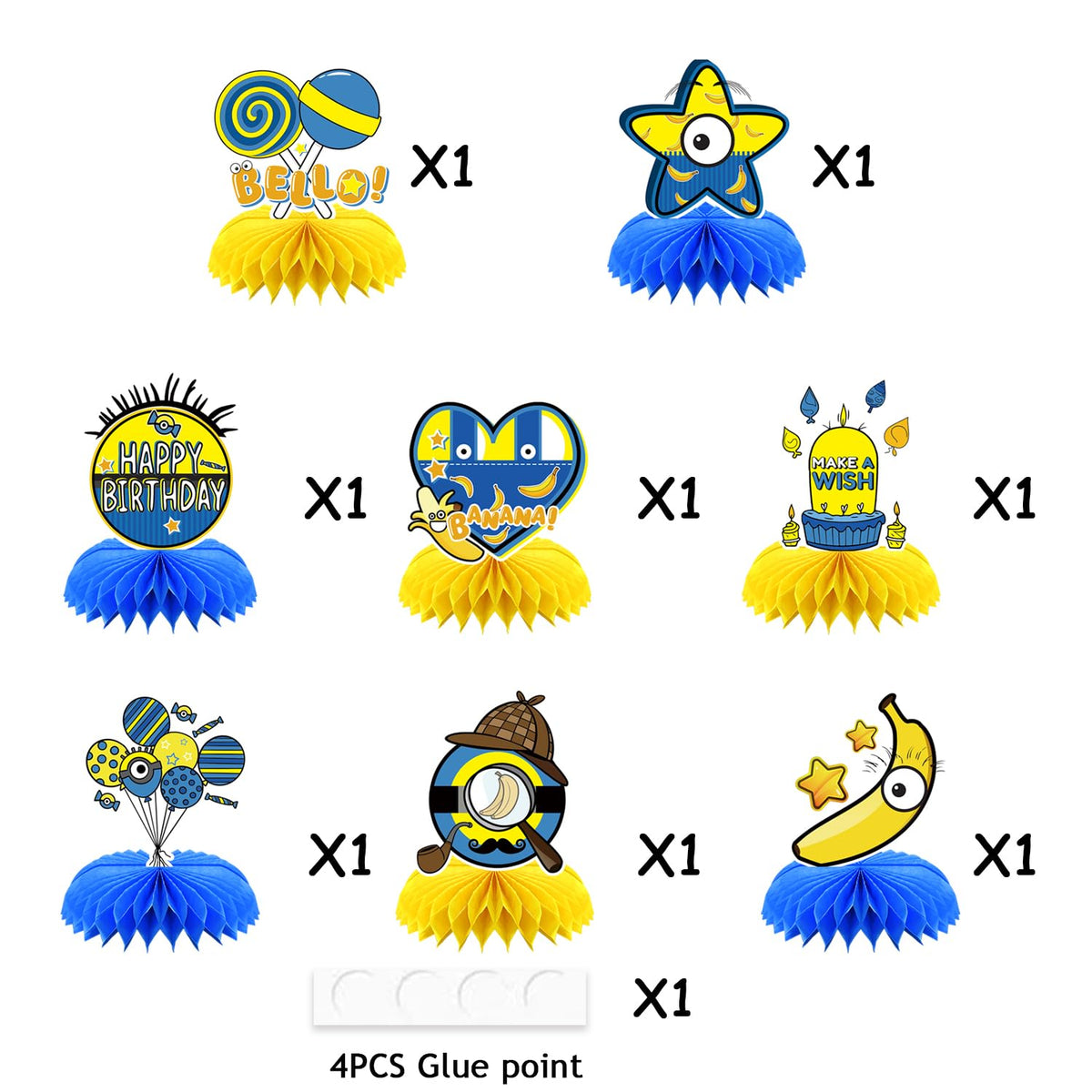 SHONHONG 8Pcs Yellow Cartoon Honeycomb Centerpieces – Double-Sided Table Topper for Birthday Decorations