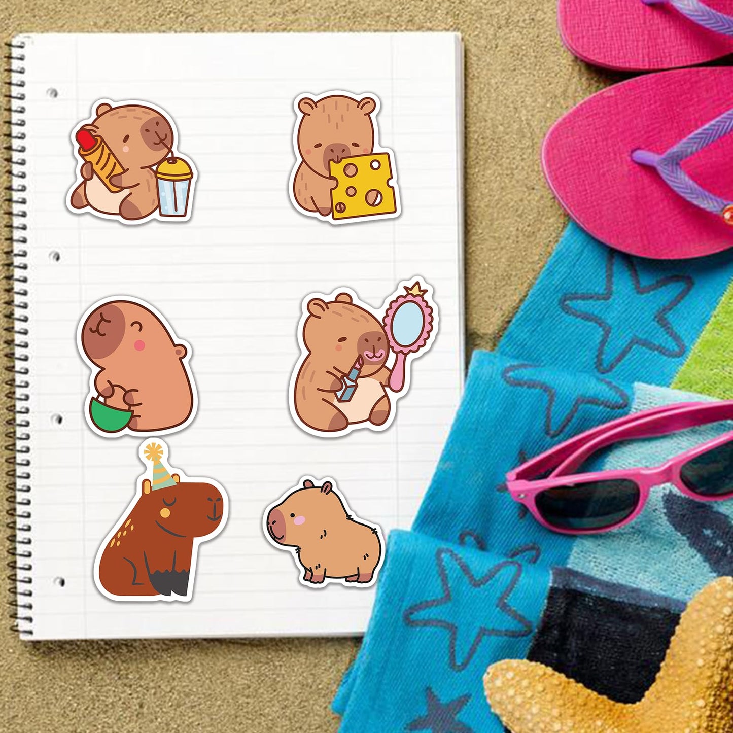 Shouqiuzhonglv Kawaii Animal Stickers — 50 Pcs Capybara Vinyl Decals for Laptops, Bottles, Luggage