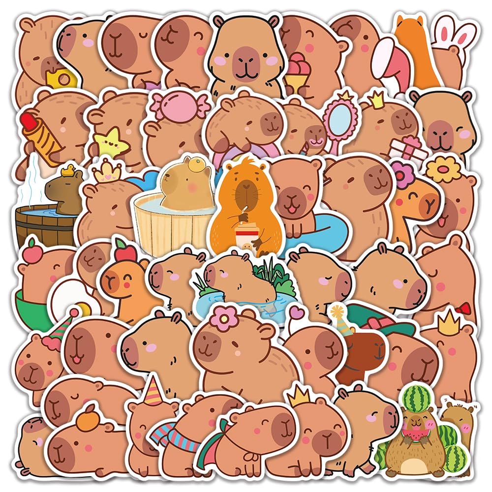 Shouqiuzhonglv Kawaii Animal Stickers — 50 Pcs Capybara Vinyl Decals for Laptops, Bottles, Luggage