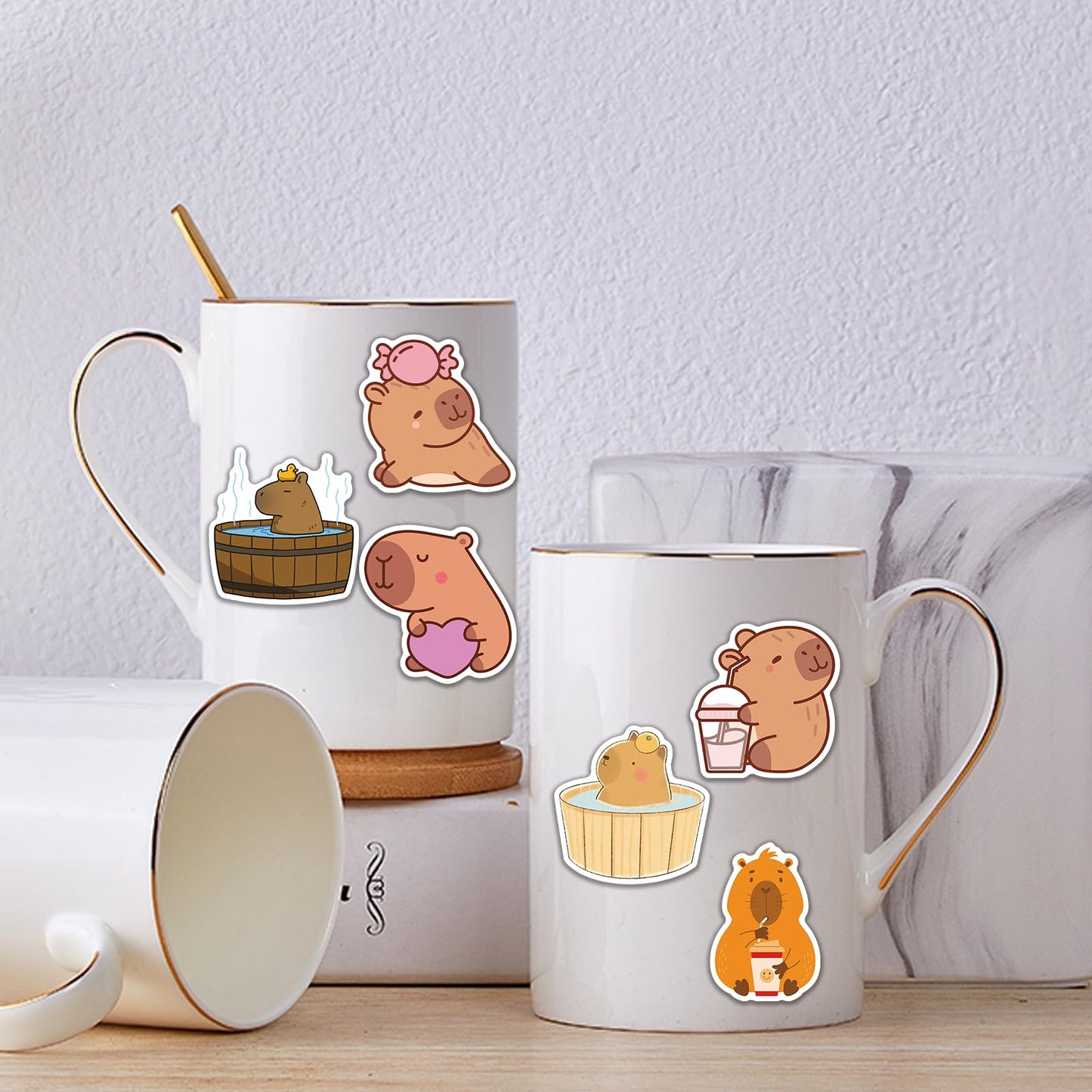 Shouqiuzhonglv Kawaii Animal Stickers — 50 Pcs Capybara Vinyl Decals for Laptops, Bottles, Luggage