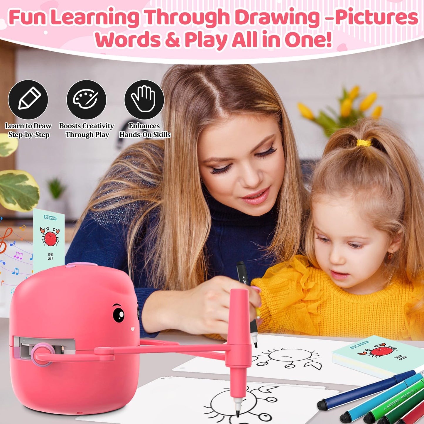Shovira Drawing Robot for Kids — Guided Art with 150 Learning Cards & 17 Pens