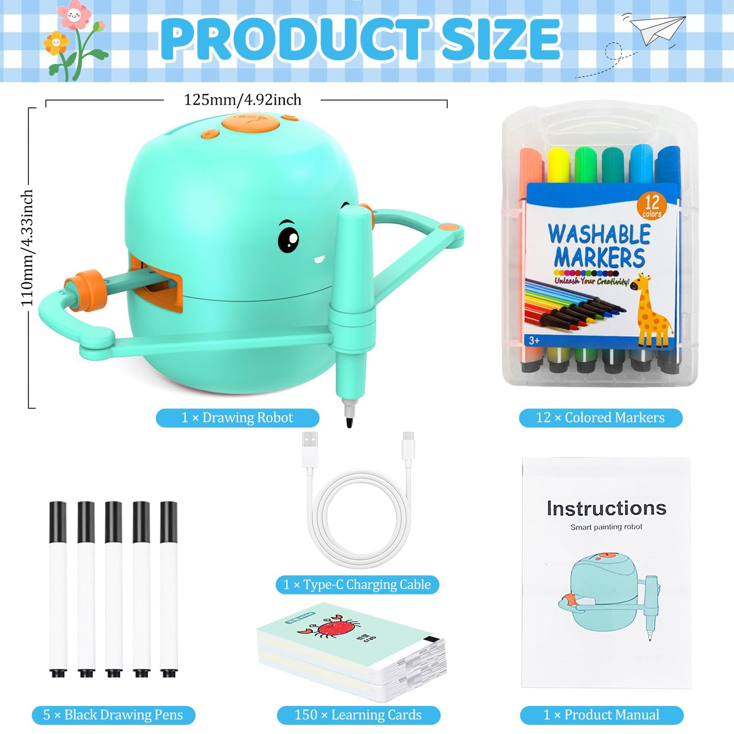 Shovira Drawing Robot for Kids – Step-by-Step Art, 150 Cards & 17 Colorful Pens