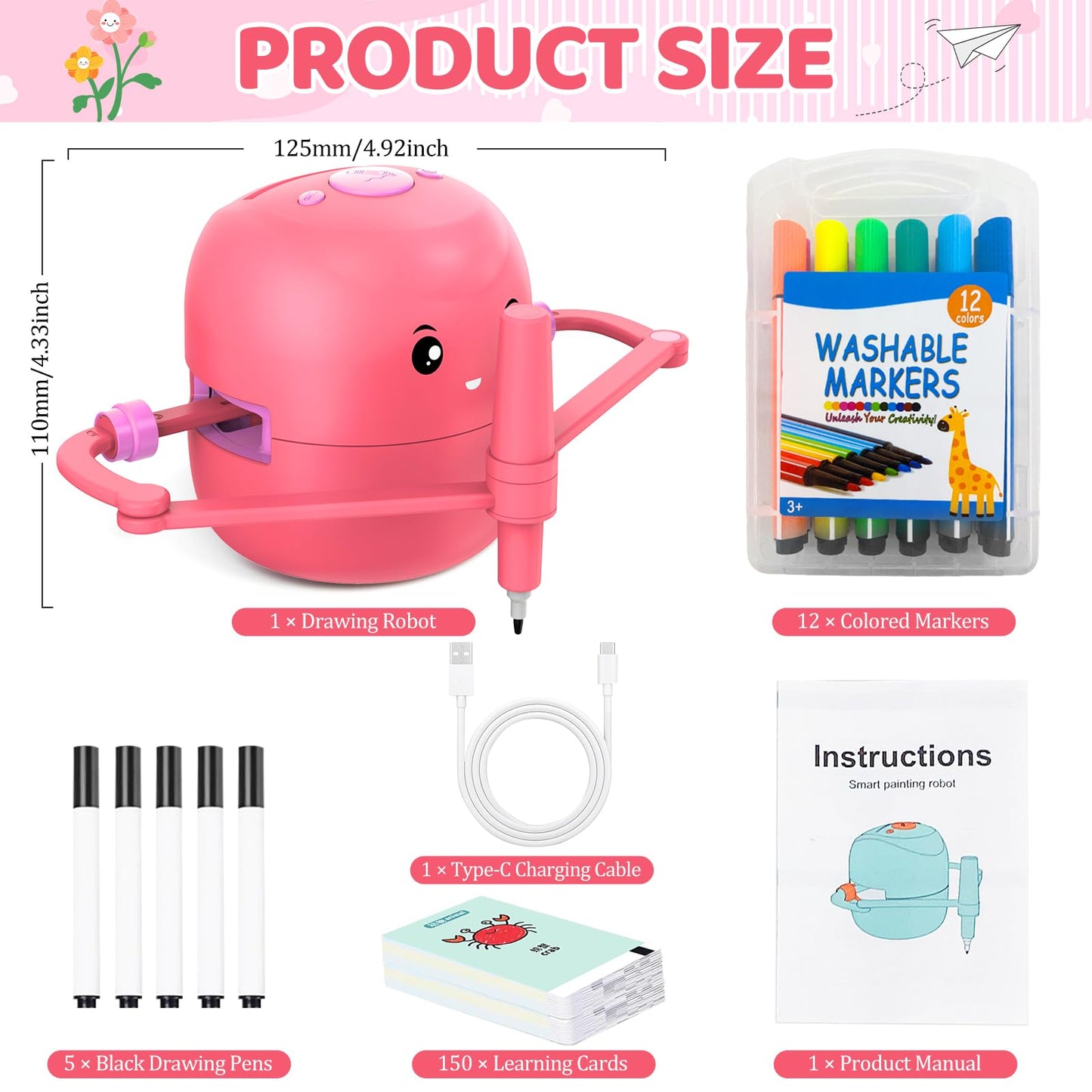 Shovira Drawing Robot for Kids — Guided Art with 150 Learning Cards & 17 Pens