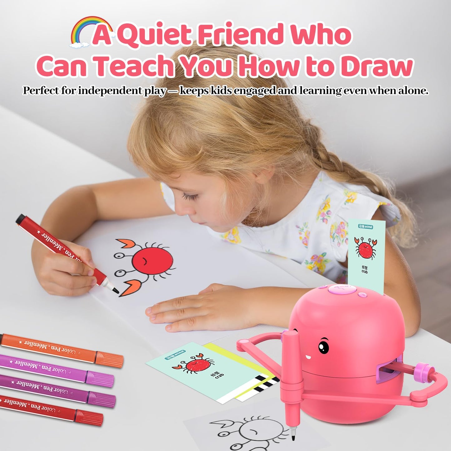 Shovira Drawing Robot for Kids — Guided Art with 150 Learning Cards & 17 Pens