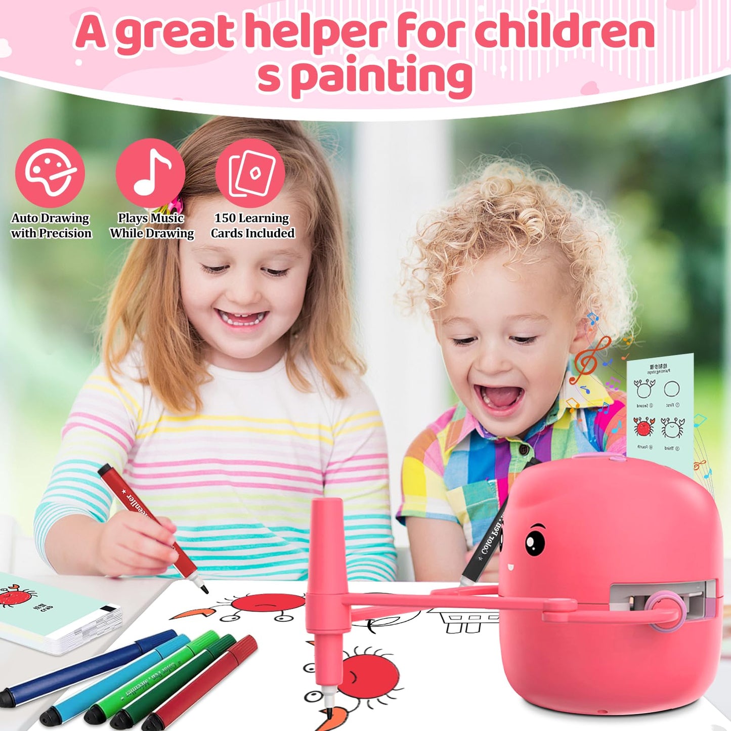 Shovira Drawing Robot for Kids — Guided Art with 150 Learning Cards & 17 Pens