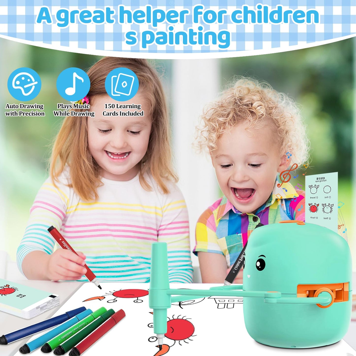 Shovira Drawing Robot for Kids – Step-by-Step Art, 150 Cards & 17 Colorful Pens