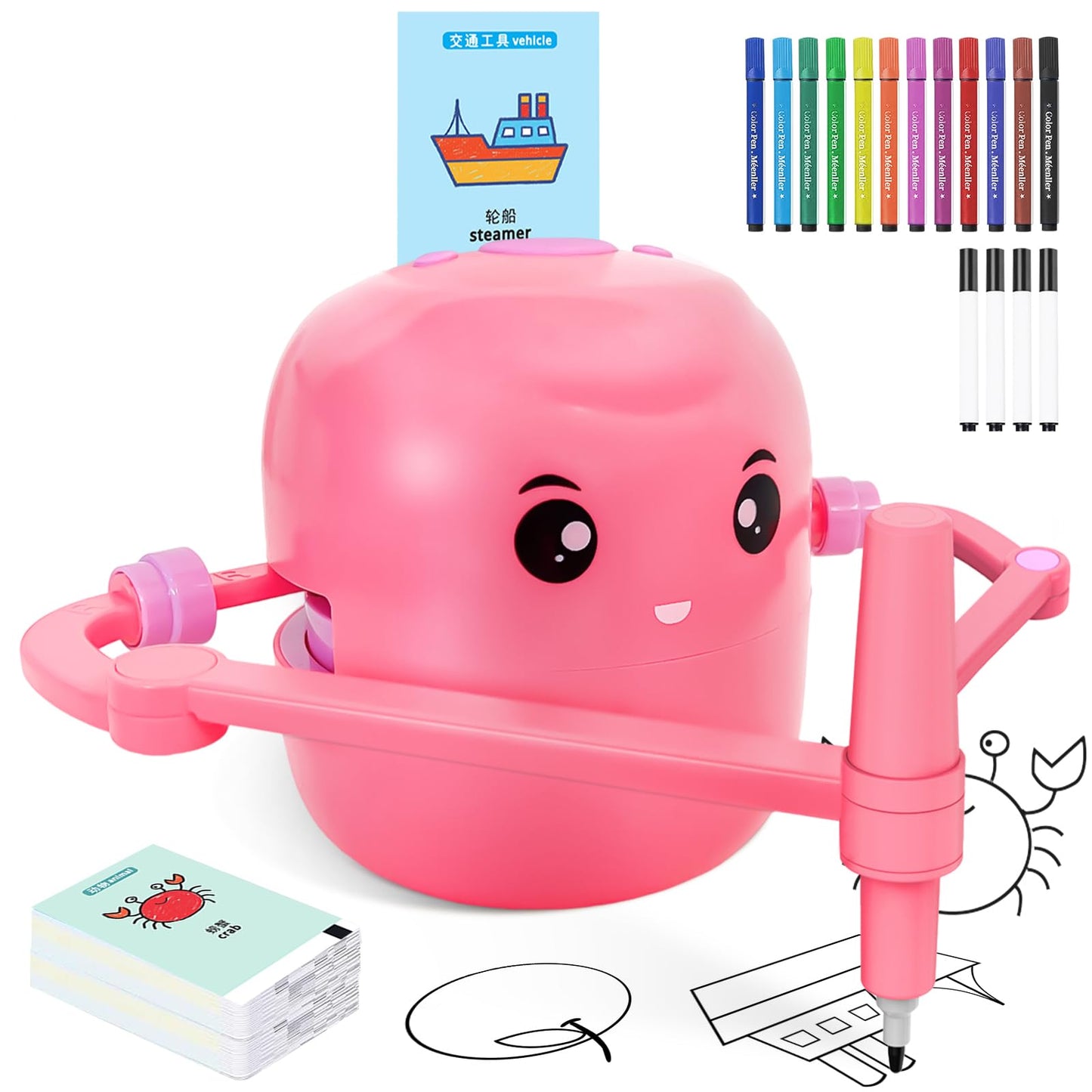 Shovira Drawing Robot for Kids — Guided Art with 150 Learning Cards & 17 Pens