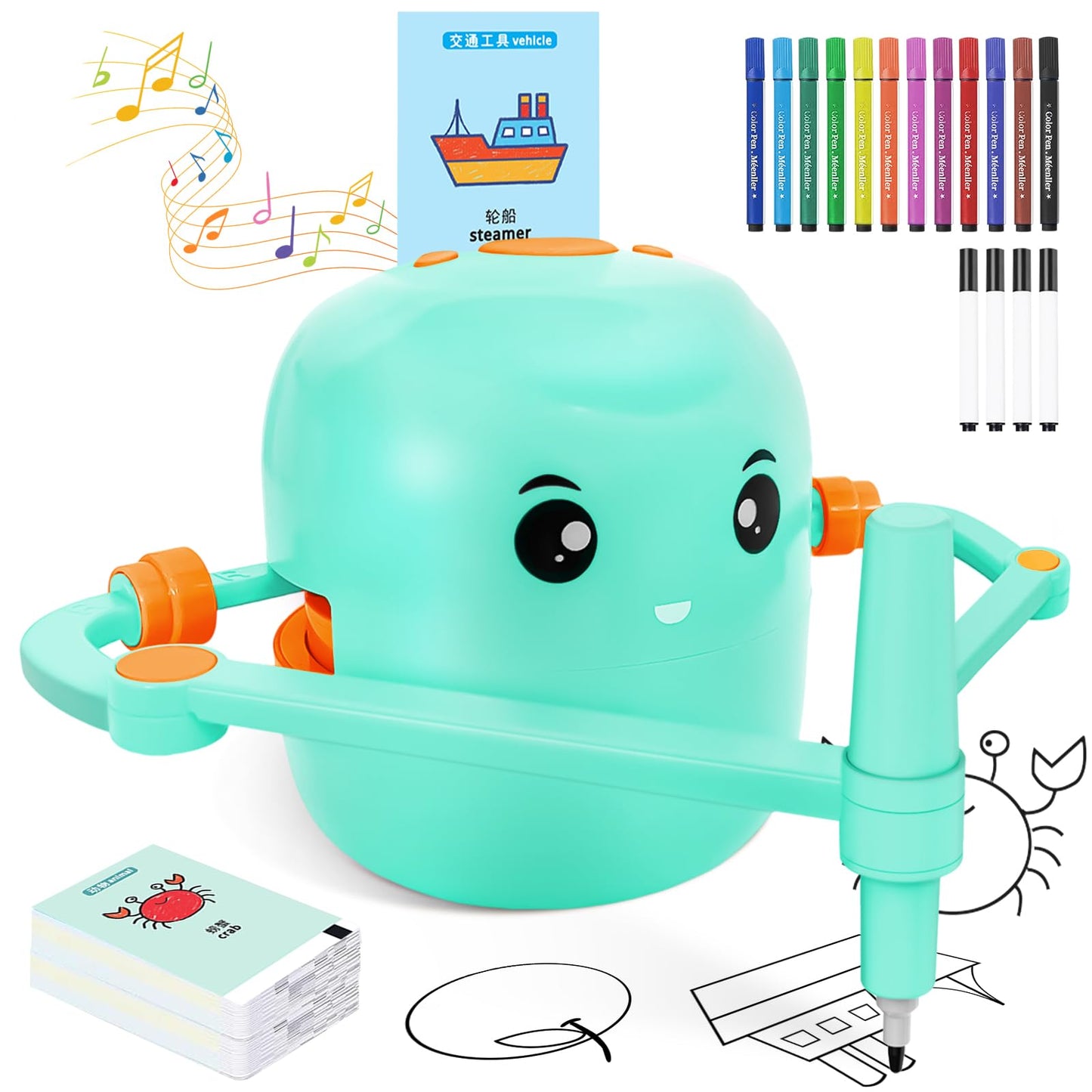 Shovira Drawing Robot for Kids – Step-by-Step Art, 150 Cards & 17 Colorful Pens