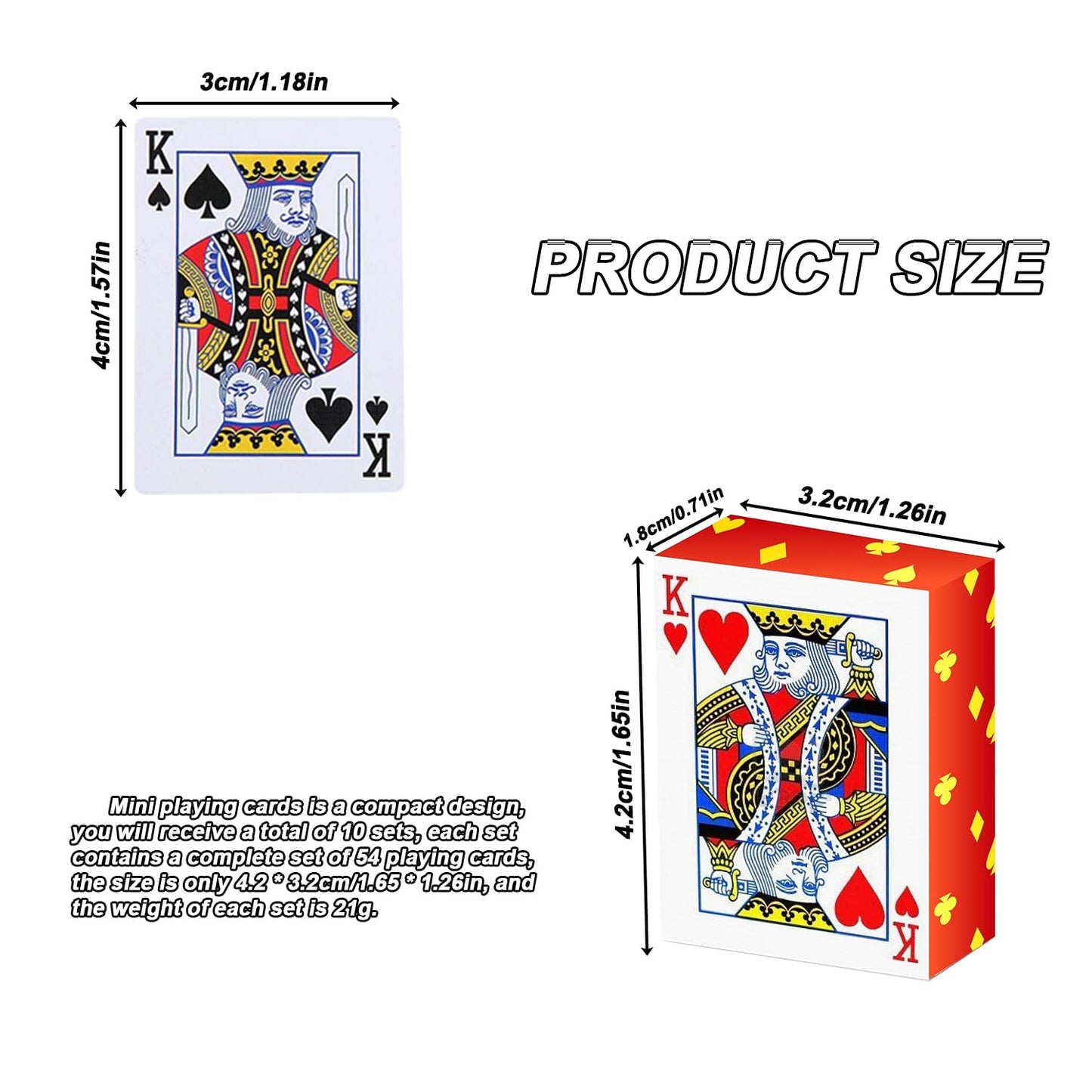 SHOWHIHI Mini Playing Cards 10-Pack – 1.65-Inch Pocket Decks for Travel & Parties