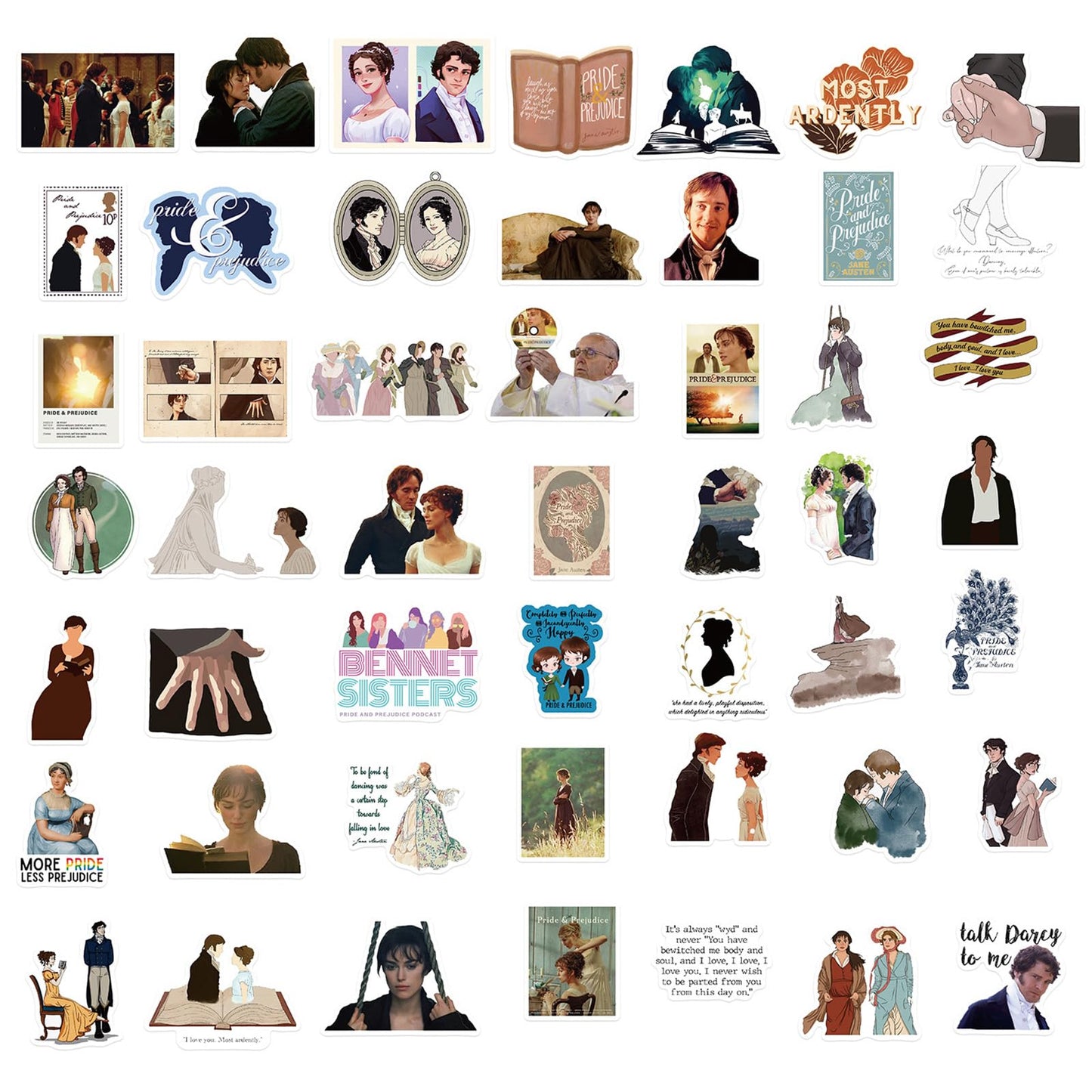 SHOWSUP Pride and Prejudice Stickers – 50 Waterproof Vinyl Decals for Laptops, Water Bottles & More