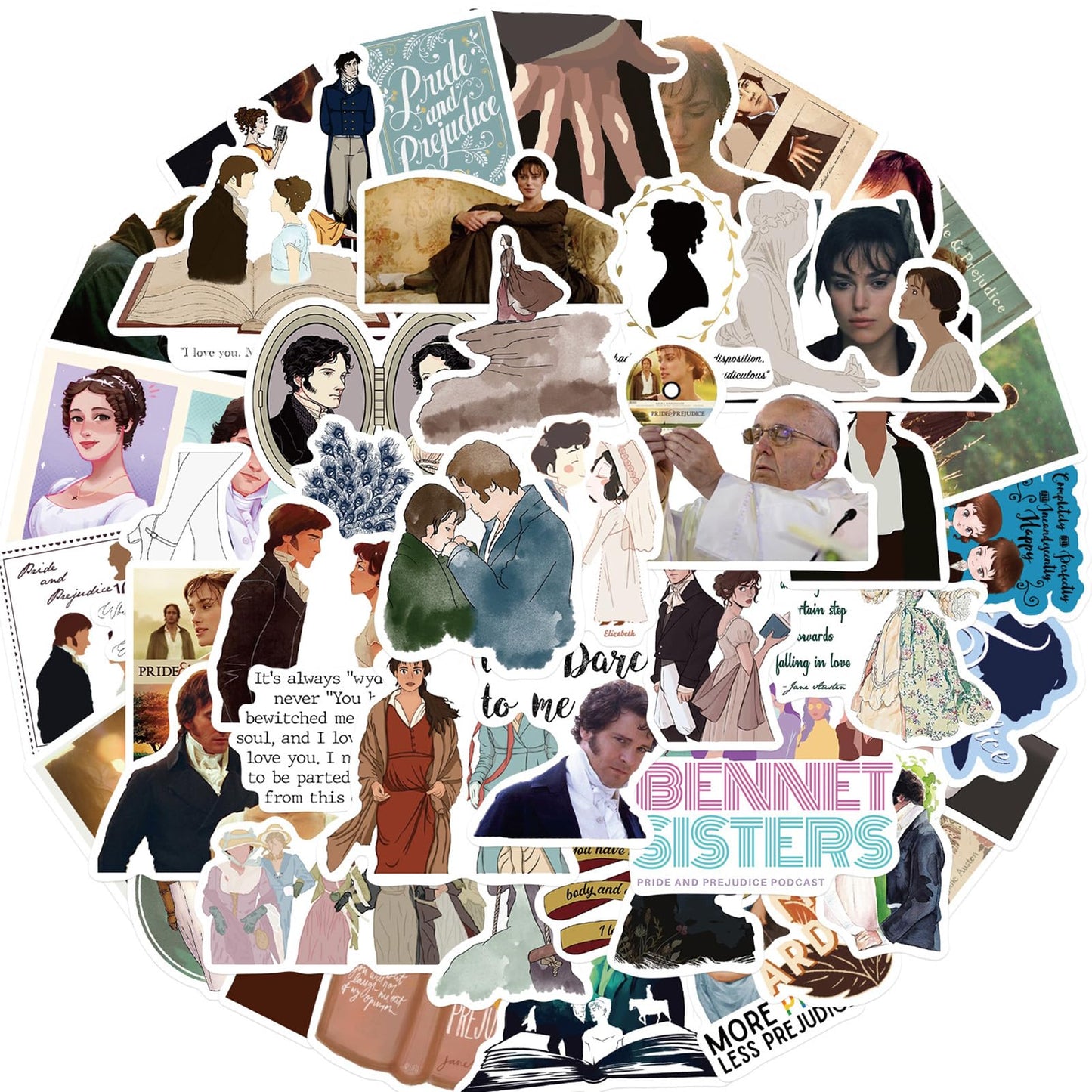 SHOWSUP Pride and Prejudice Stickers – 50 Waterproof Vinyl Decals for Laptops, Water Bottles & More
