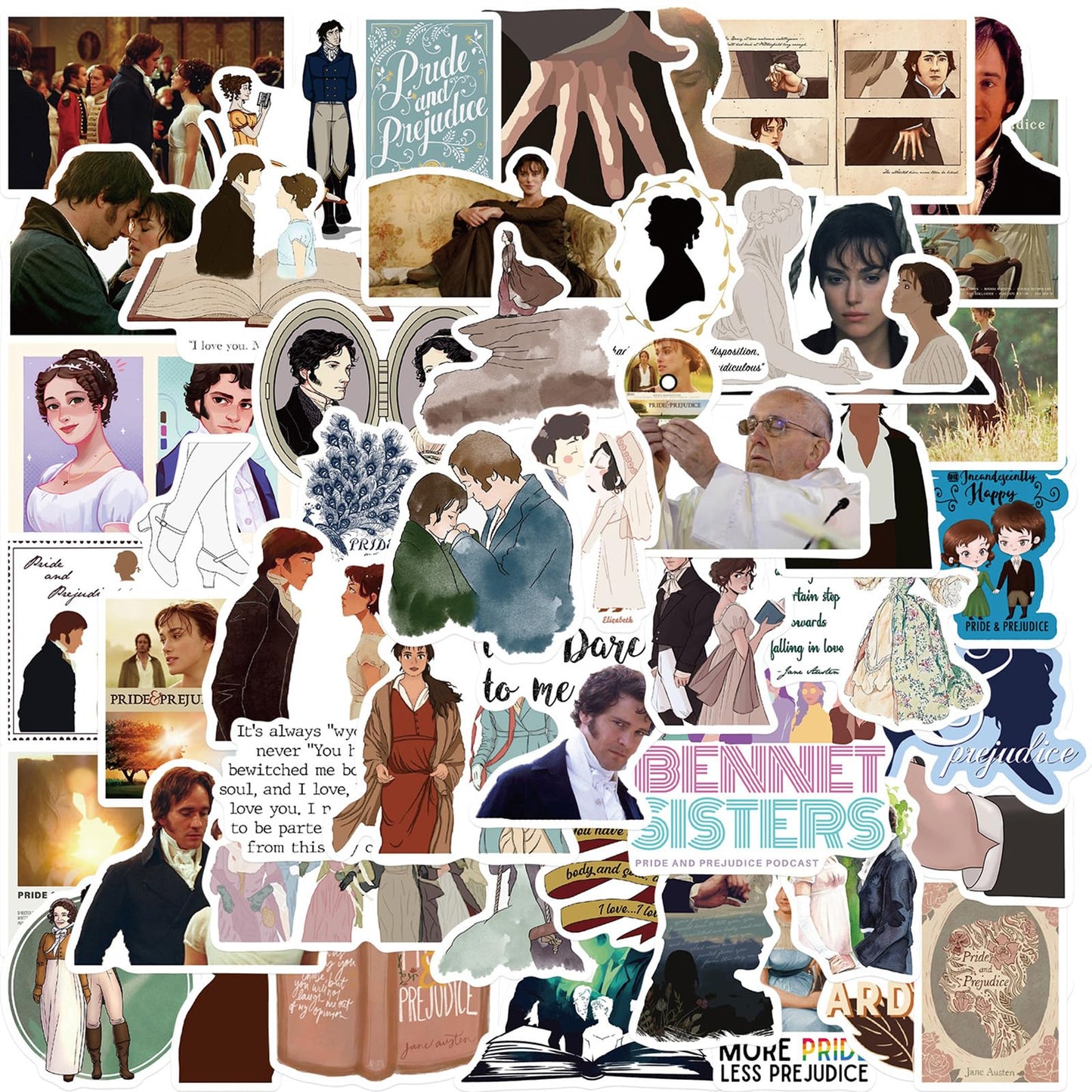 SHOWSUP Pride and Prejudice Stickers – 50 Waterproof Vinyl Decals for Laptops, Water Bottles & More