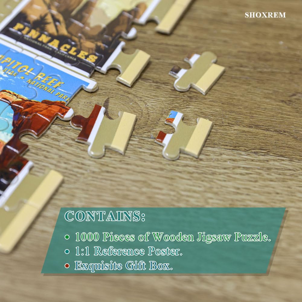 SHOXREM 1000 Piece Vintage Travel Jigsaw Puzzle | US National Parks for Adults