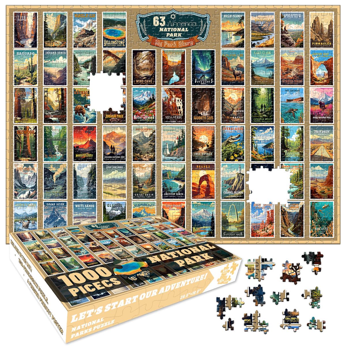 SHOXREM 1000 Piece Vintage Travel Jigsaw Puzzle | US National Parks for Adults