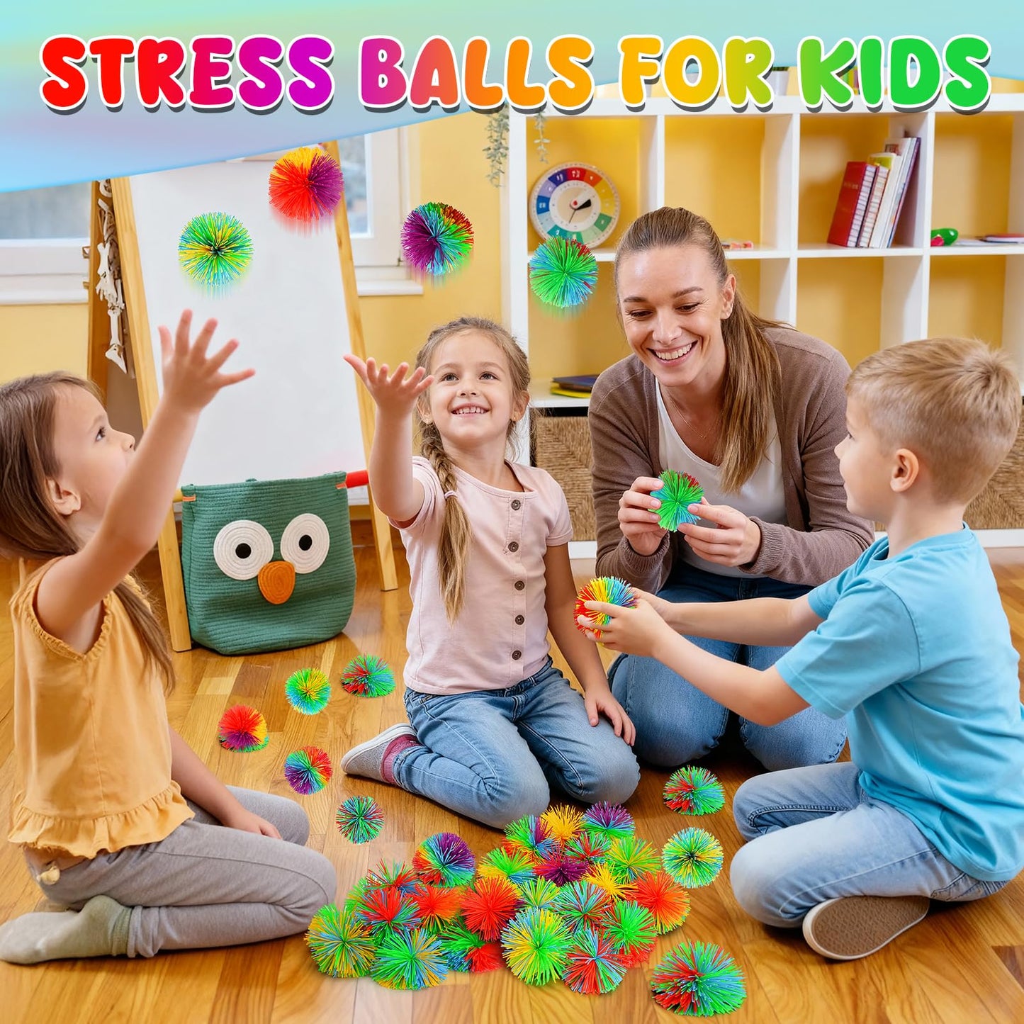 SHQDD 14PCS Stringy Balls – Rainbow Sensory Fidget Toys for Kids | Colorful, Durable Stress Balls & Stocking Stuffers
