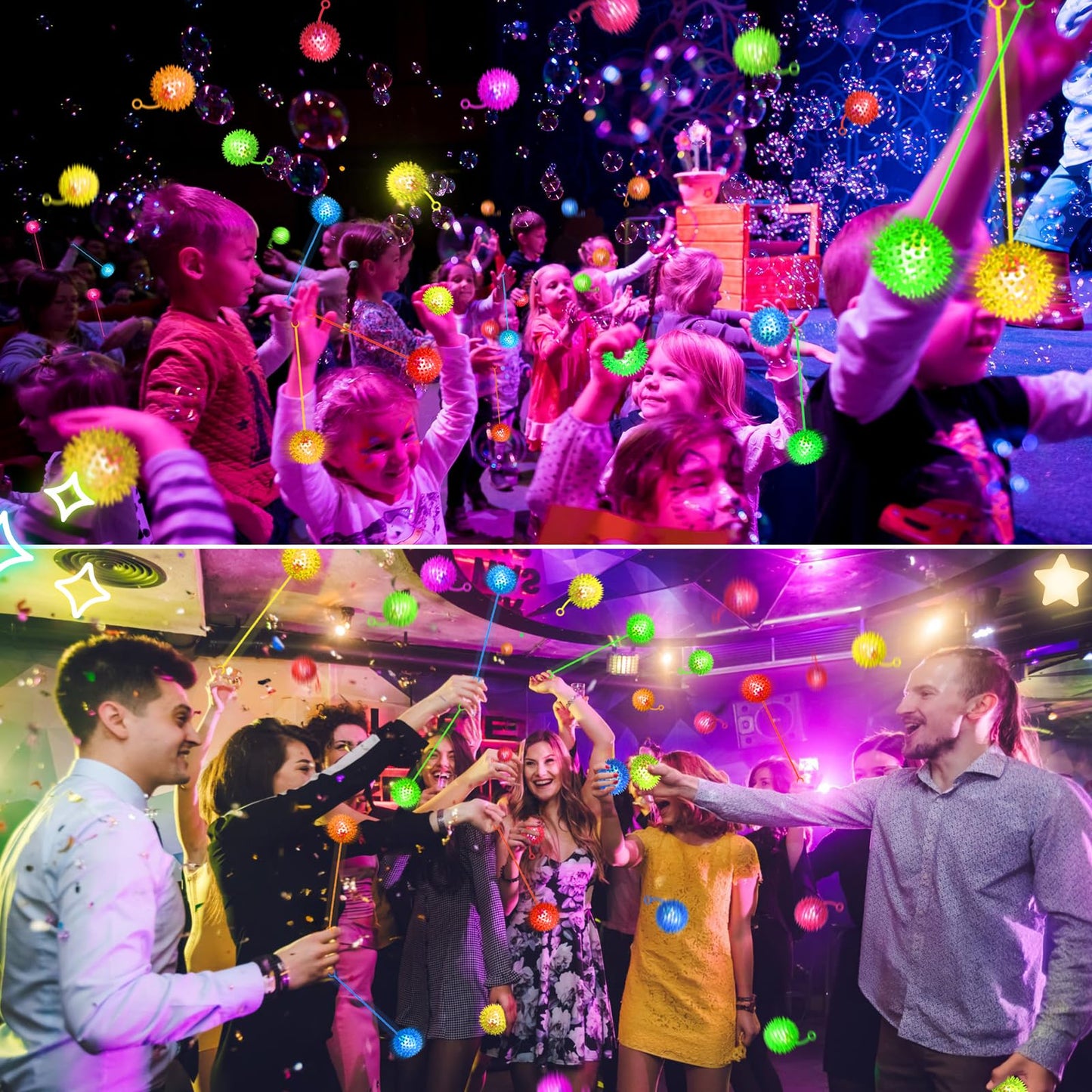 SHQDD 24PCS Light Up Ball Set — 2.2inch Flashing Bouncy Balls for Kids, Teens & Adults
