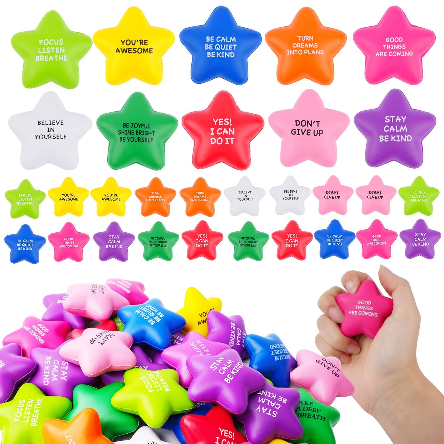 SHQDD 100PCS Bulk Star Stress Balls – Motivational Fidget Toys for Adults & Kids