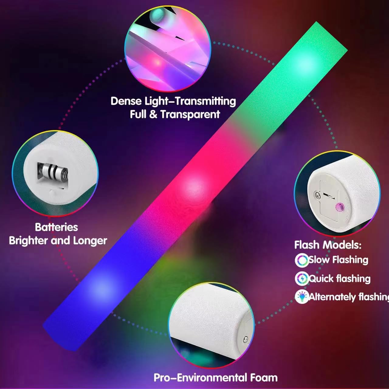 SHQDD 28PCS LED Foam Glow Sticks – 3 Modes, Colorful Glow for Parties