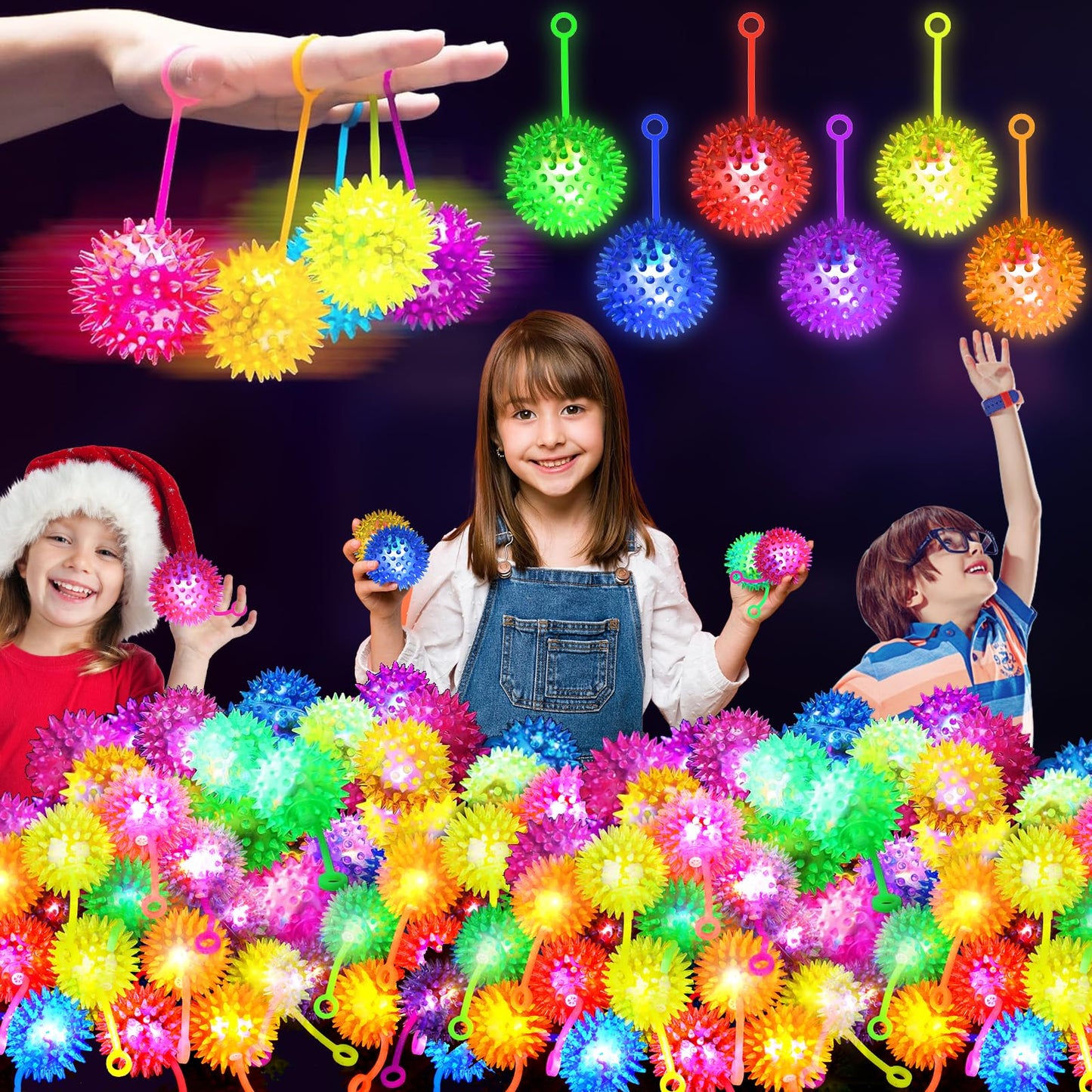 SHQDD 100PCS Light Up LED Bouncy Balls – 6 Colors, Elastic Strap, Safe Glow Toys for Kids
