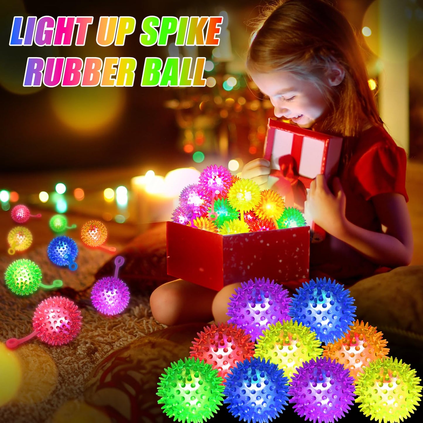 SHQDD 100PCS Light Up LED Bouncy Balls – 6 Colors, Elastic Strap, Safe Glow Toys for Kids