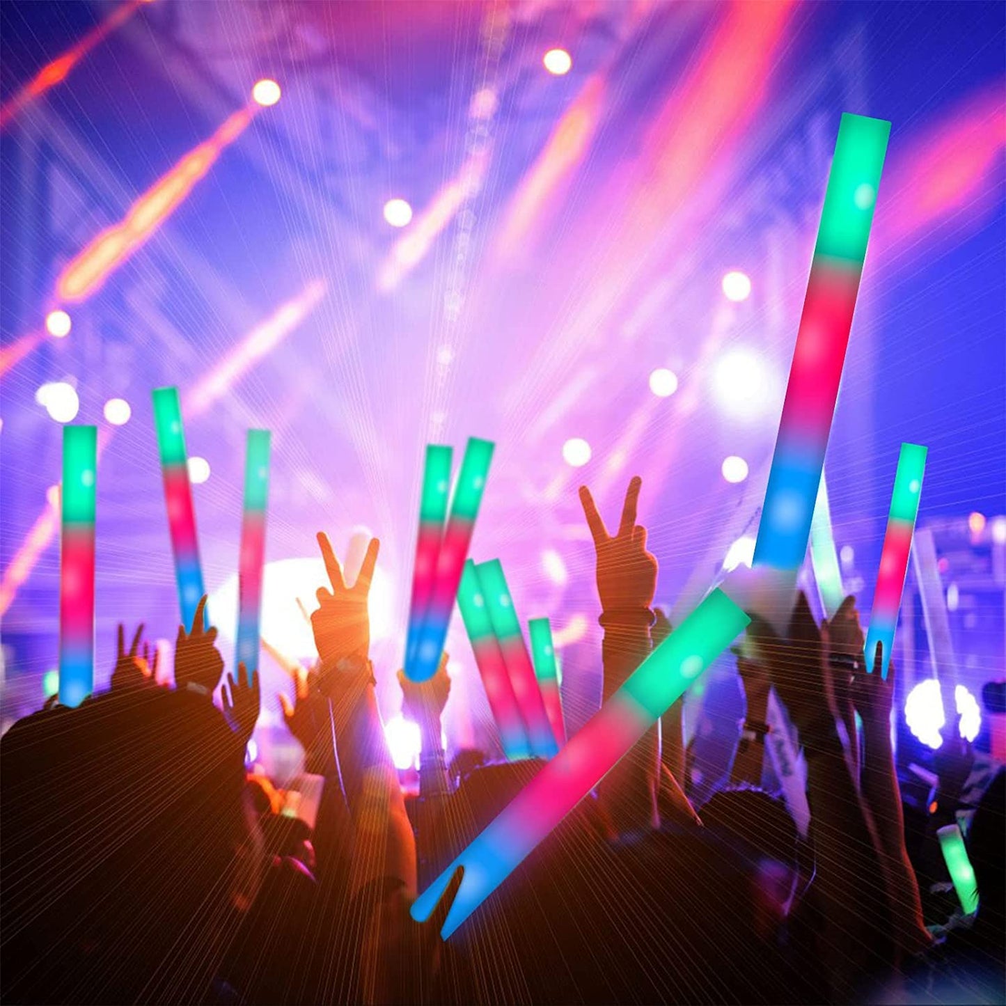 SHQDD 100PCS LED Foam Sticks - 3-Mode Colorful Glow, Glow Stick Bulk Party Pack for Weddings, Raves, Concerts