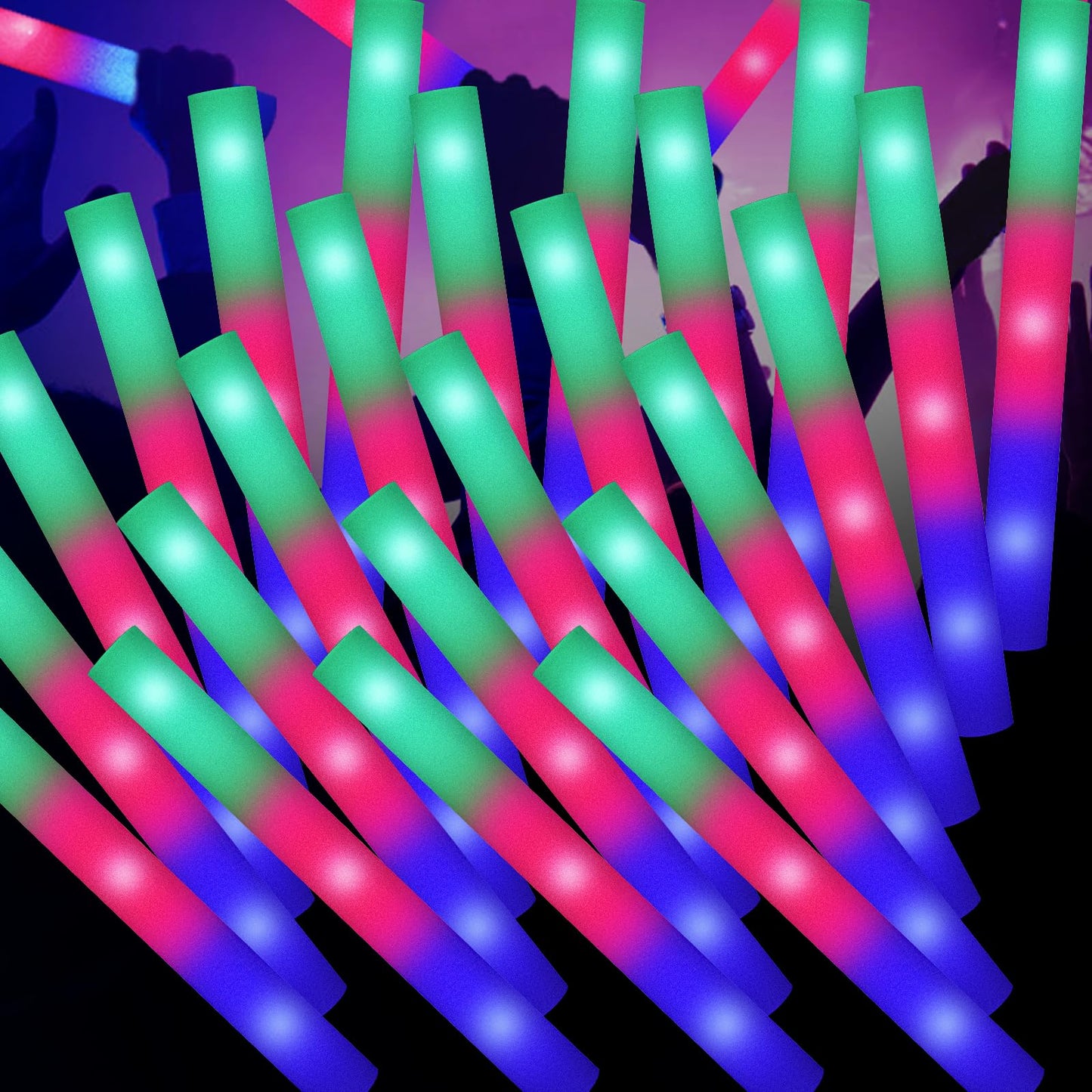 SHQDD 100PCS LED Foam Sticks - 3-Mode Colorful Glow, Glow Stick Bulk Party Pack for Weddings, Raves, Concerts