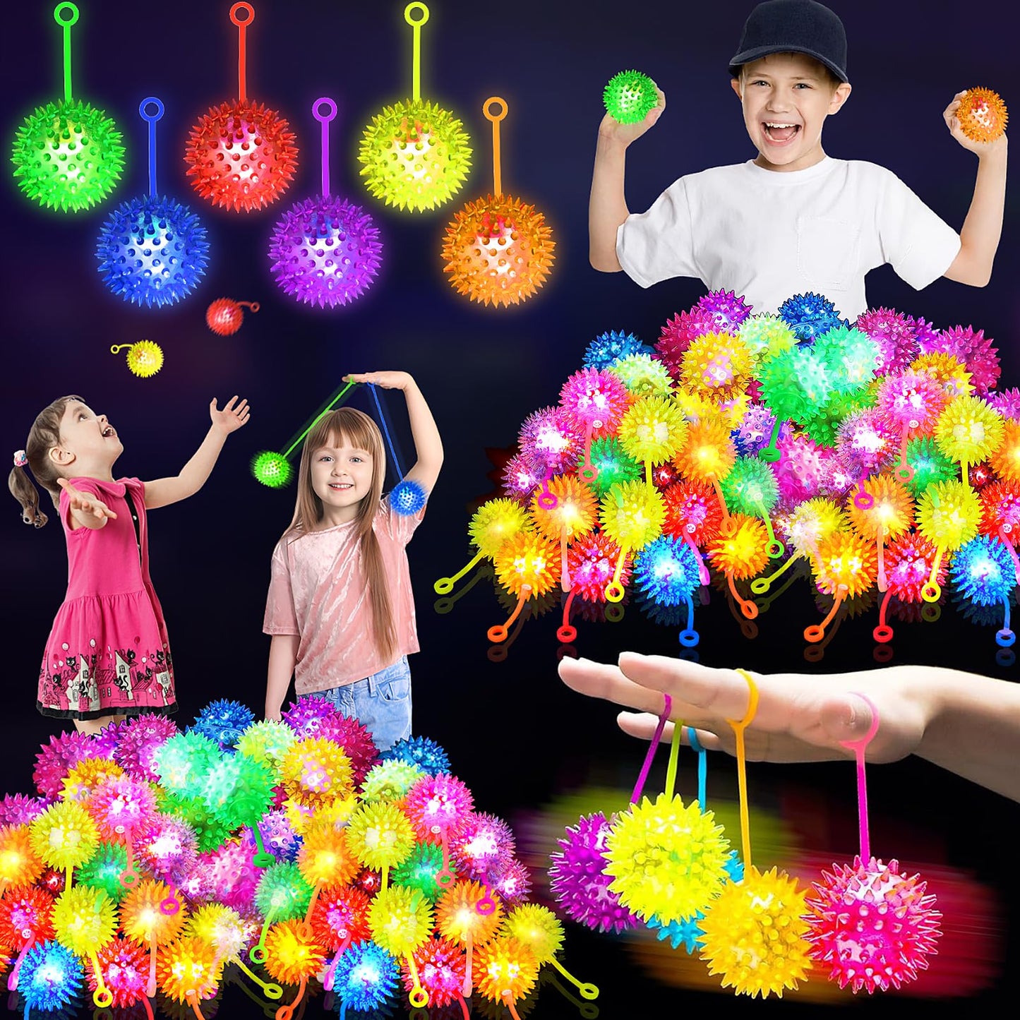 SHQDD 24PCS Light Up Ball Set — 2.2inch Flashing Bouncy Balls for Kids, Teens & Adults