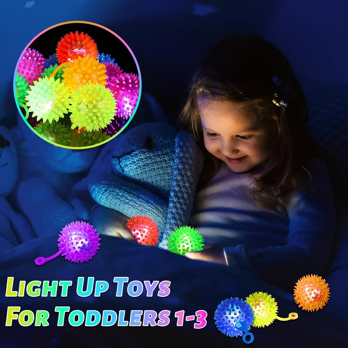 SHQDD 24PCS Light Up Ball Set — 2.2inch Flashing Bouncy Balls for Kids, Teens & Adults
