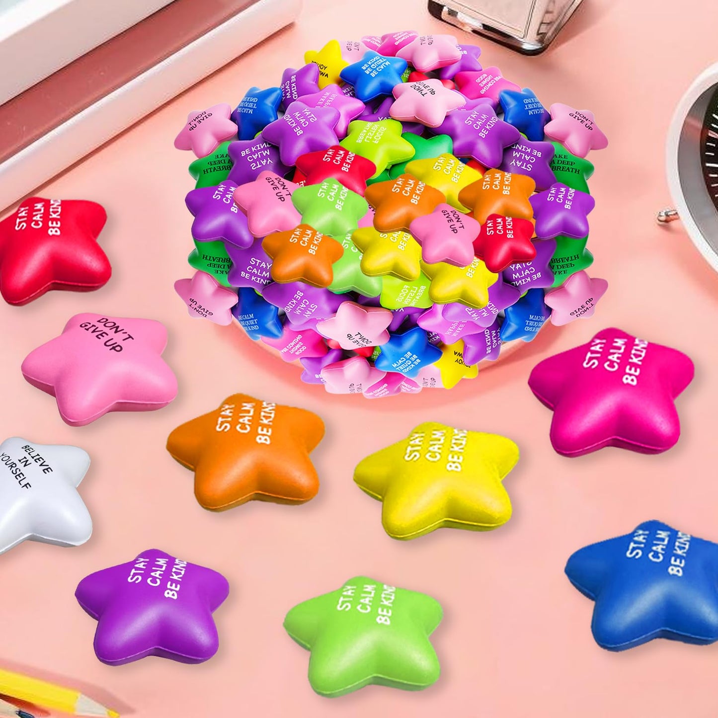 SHQDD 100PCS Bulk Star Stress Balls – Motivational Fidget Toys for Adults & Kids