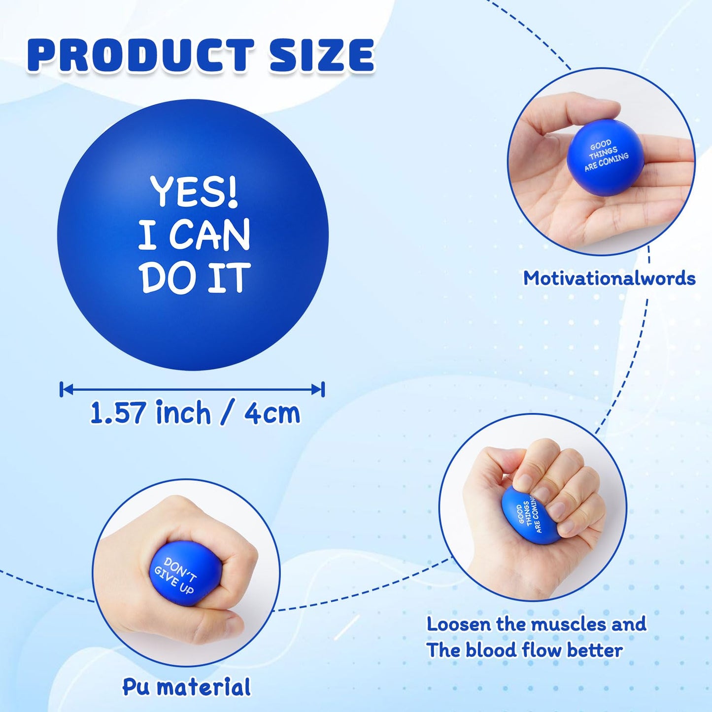 SHQDD 100PCS Motivational Stress Balls – Bulk Foam Squeeze Toys for Adults & Kids