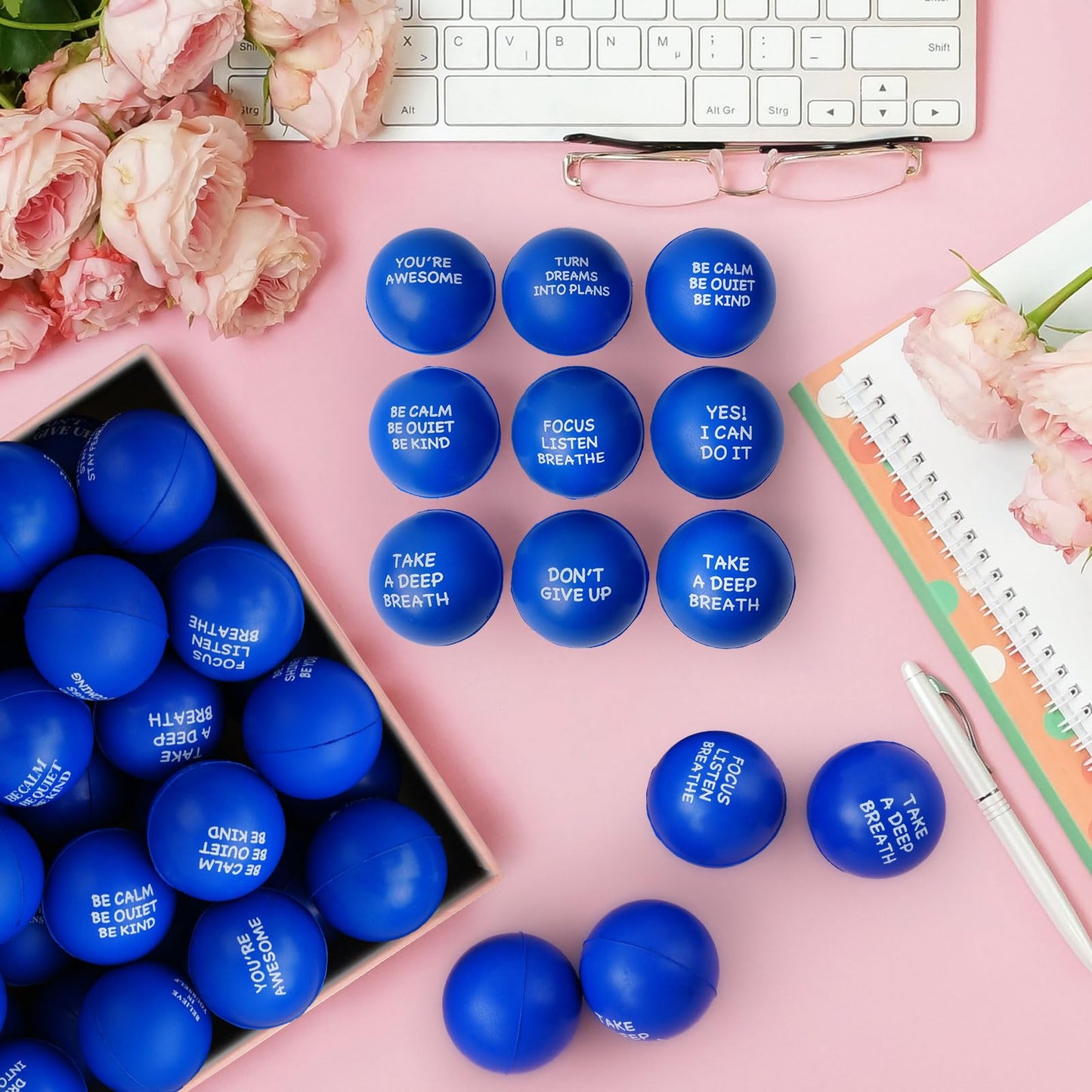 SHQDD 100PCS Motivational Stress Balls – Bulk Foam Squeeze Toys for Adults & Kids