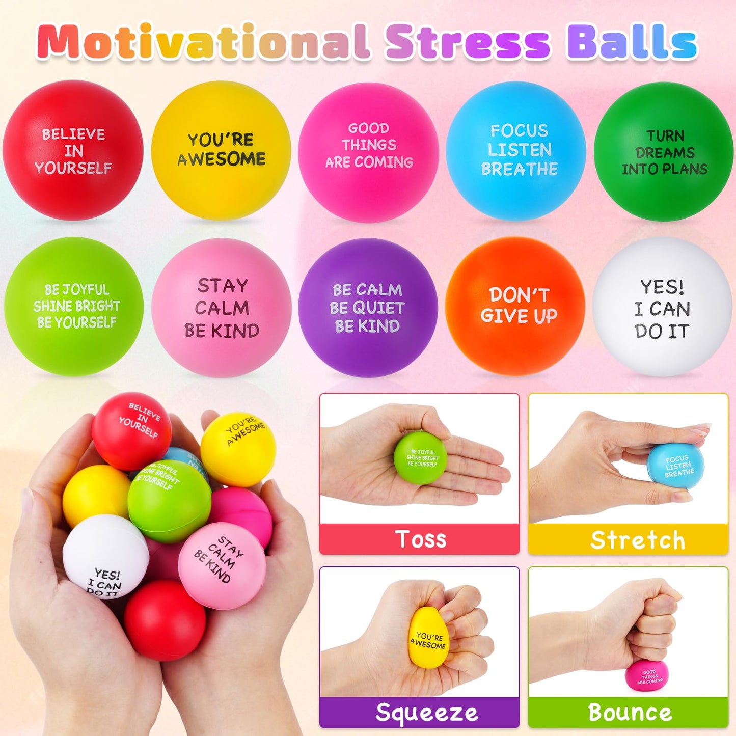 SHQDD Stress Balls – 100-Piece Premium Foam Squeeze Balls for Home, Office & School