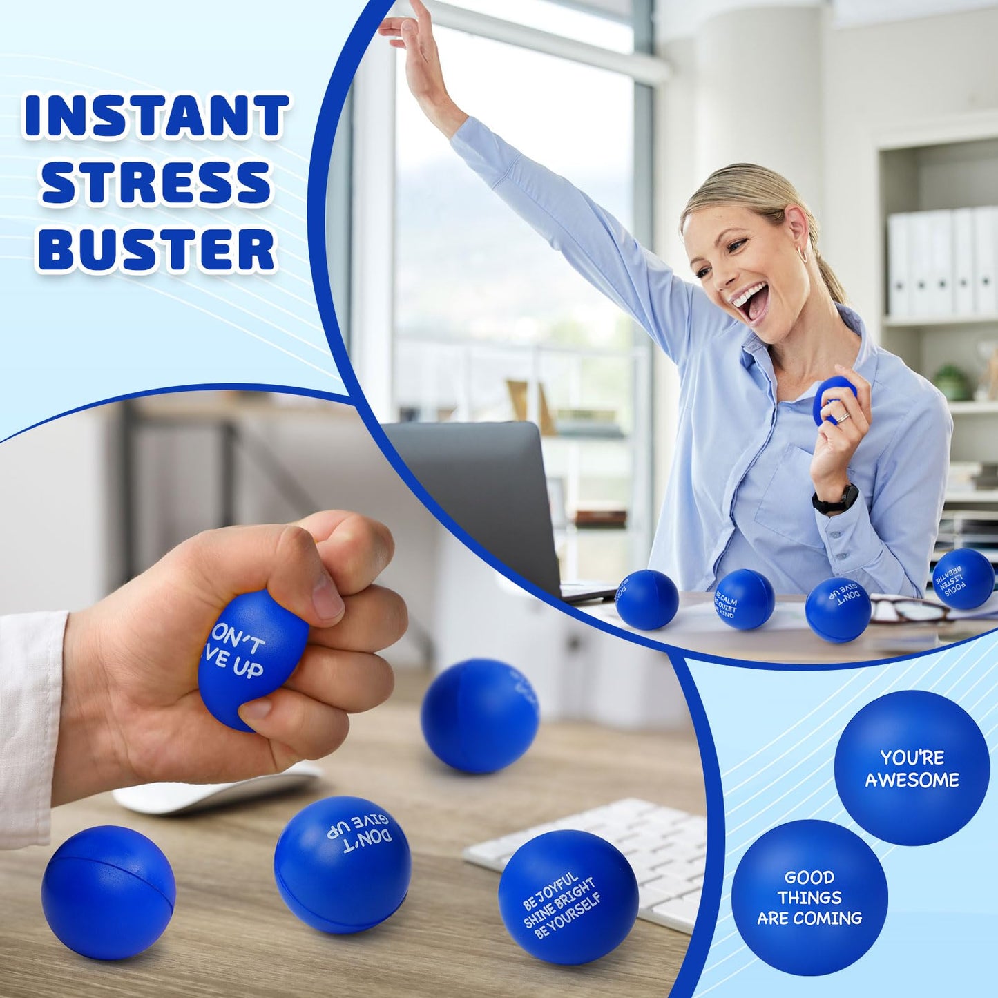 SHQDD 100PCS Motivational Stress Balls – Bulk Foam Squeeze Toys for Adults & Kids