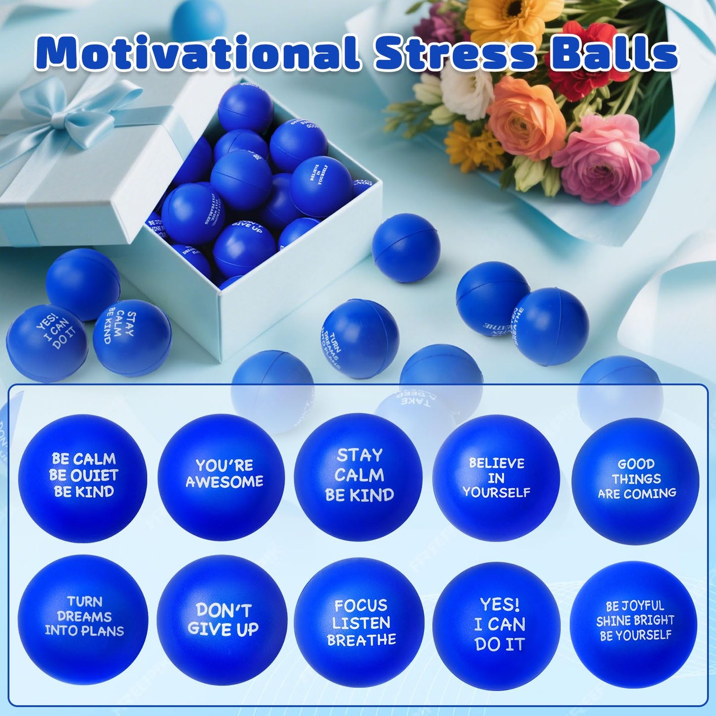 SHQDD 100PCS Motivational Stress Balls – Bulk Foam Squeeze Toys for Adults & Kids