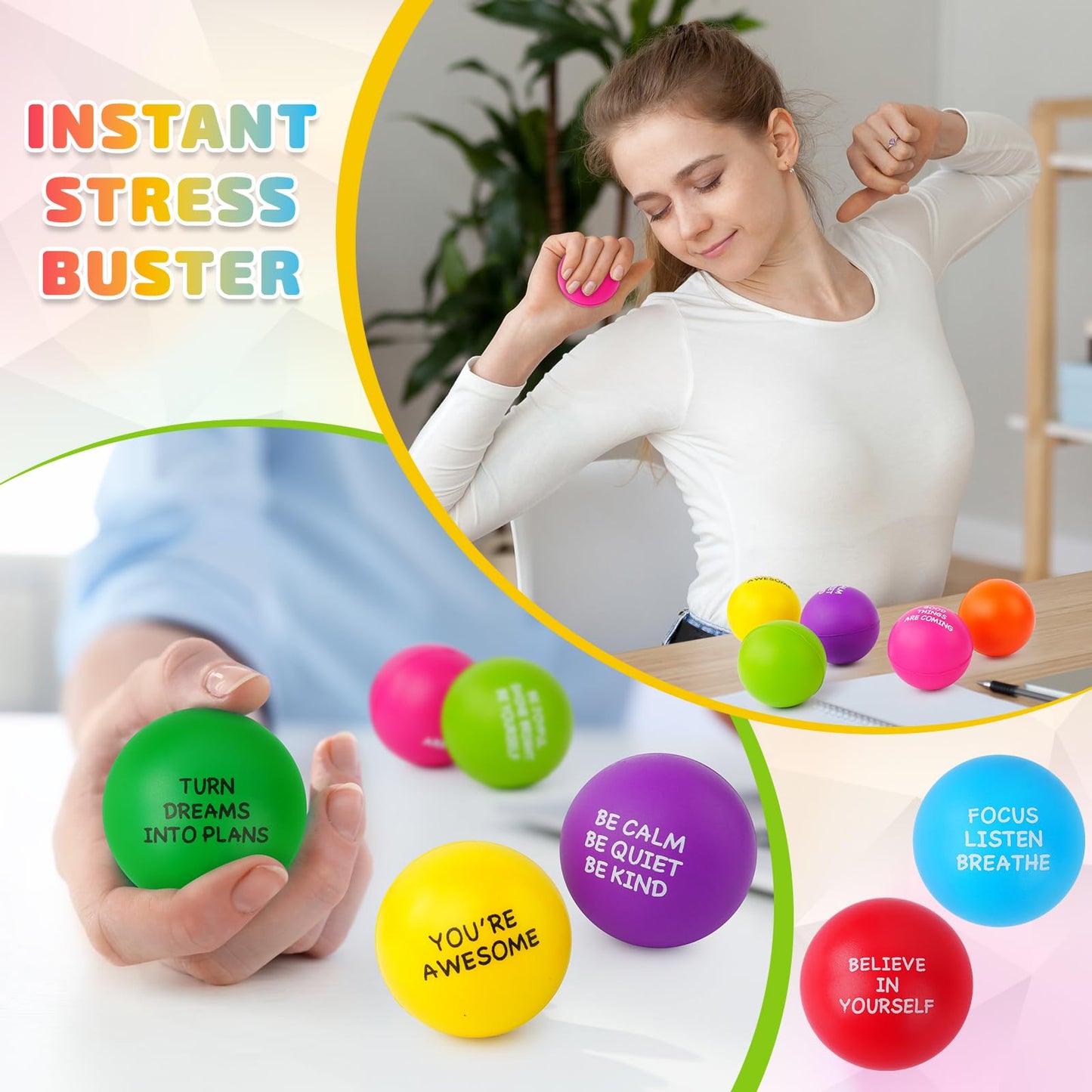 SHQDD Stress Balls – 100-Piece Premium Foam Squeeze Balls for Home, Office & School