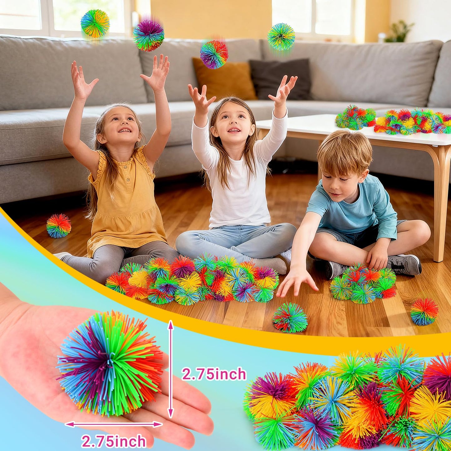SHQDD 14PCS Stringy Balls – Rainbow Sensory Fidget Toys for Kids | Colorful, Durable Stress Balls & Stocking Stuffers