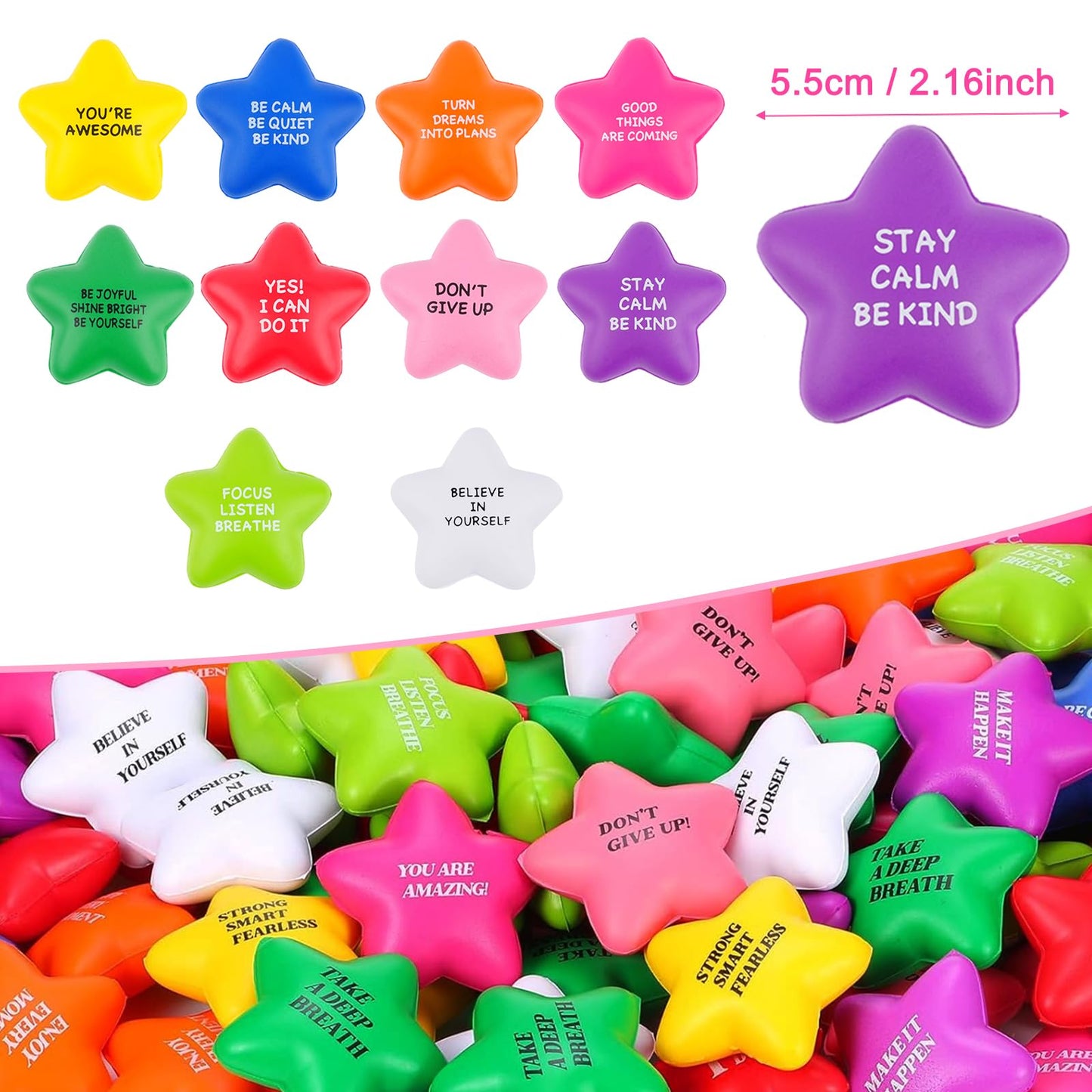 SHQDD 100PCS Bulk Star Stress Balls – Motivational Fidget Toys for Adults & Kids