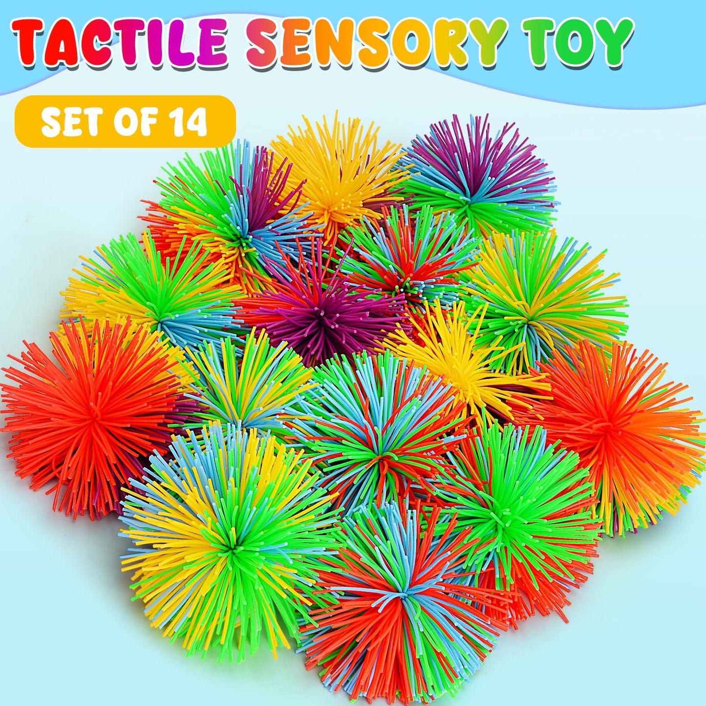 SHQDD 14PCS Stringy Balls – Rainbow Sensory Fidget Toys for Kids | Colorful, Durable Stress Balls & Stocking Stuffers